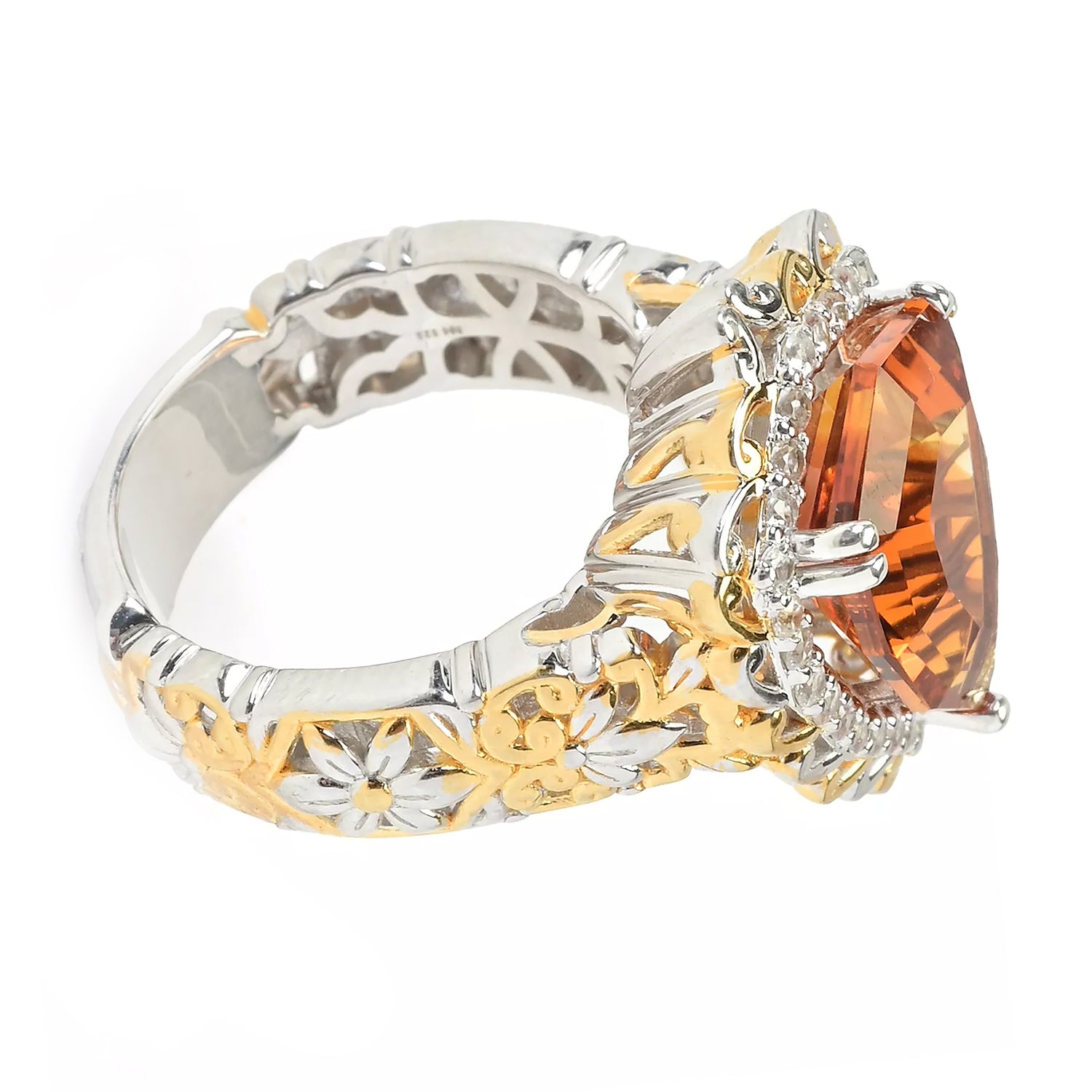 Gems en Vogue 6.28ctw Special Shield Cut Citrine & White Zircon Ring