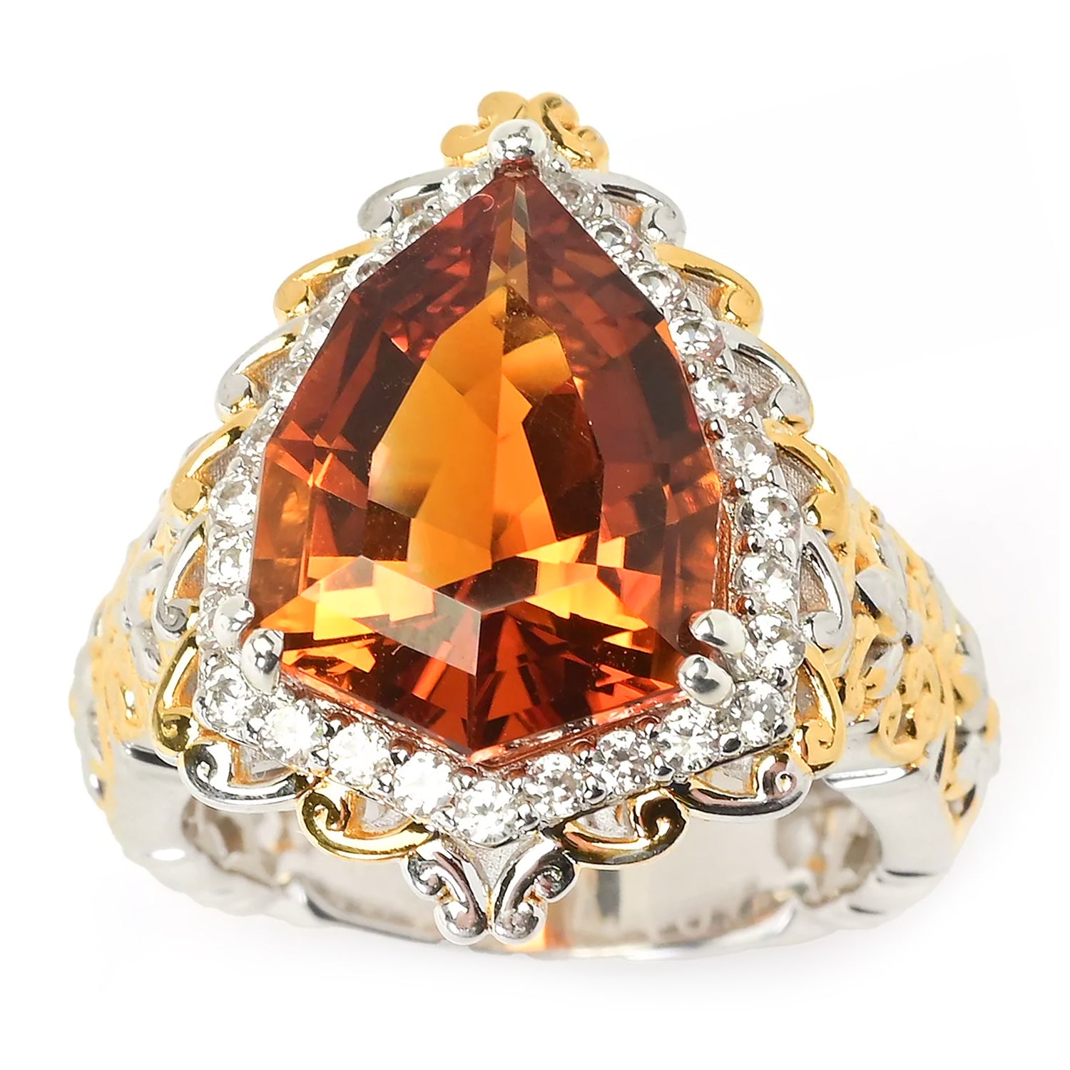 Gems en Vogue 6.28ctw Special Shield Cut Citrine & White Zircon Ring