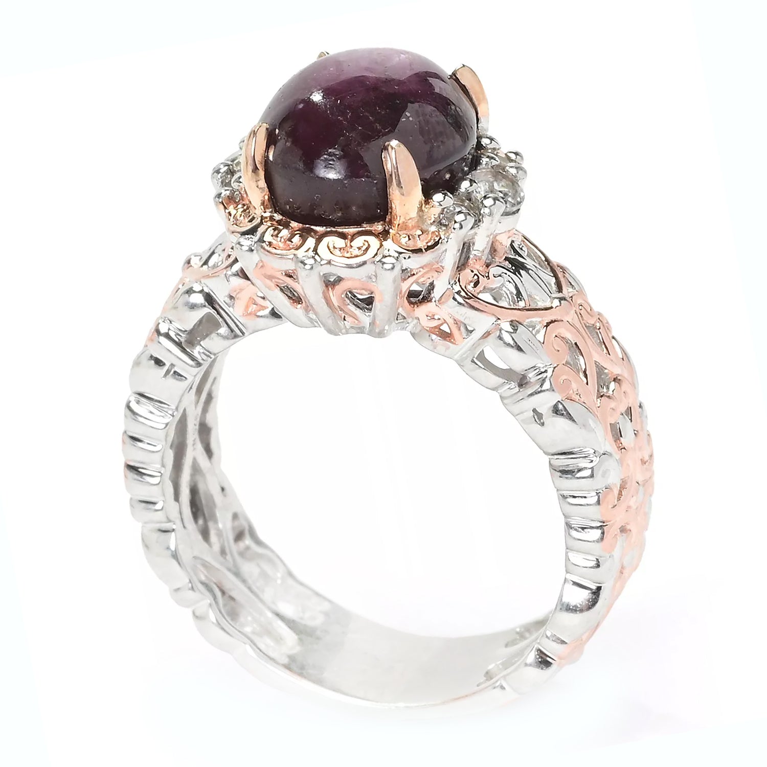 Gems en Vogue 6.63ctw Star Ruby & White Zircon Ring