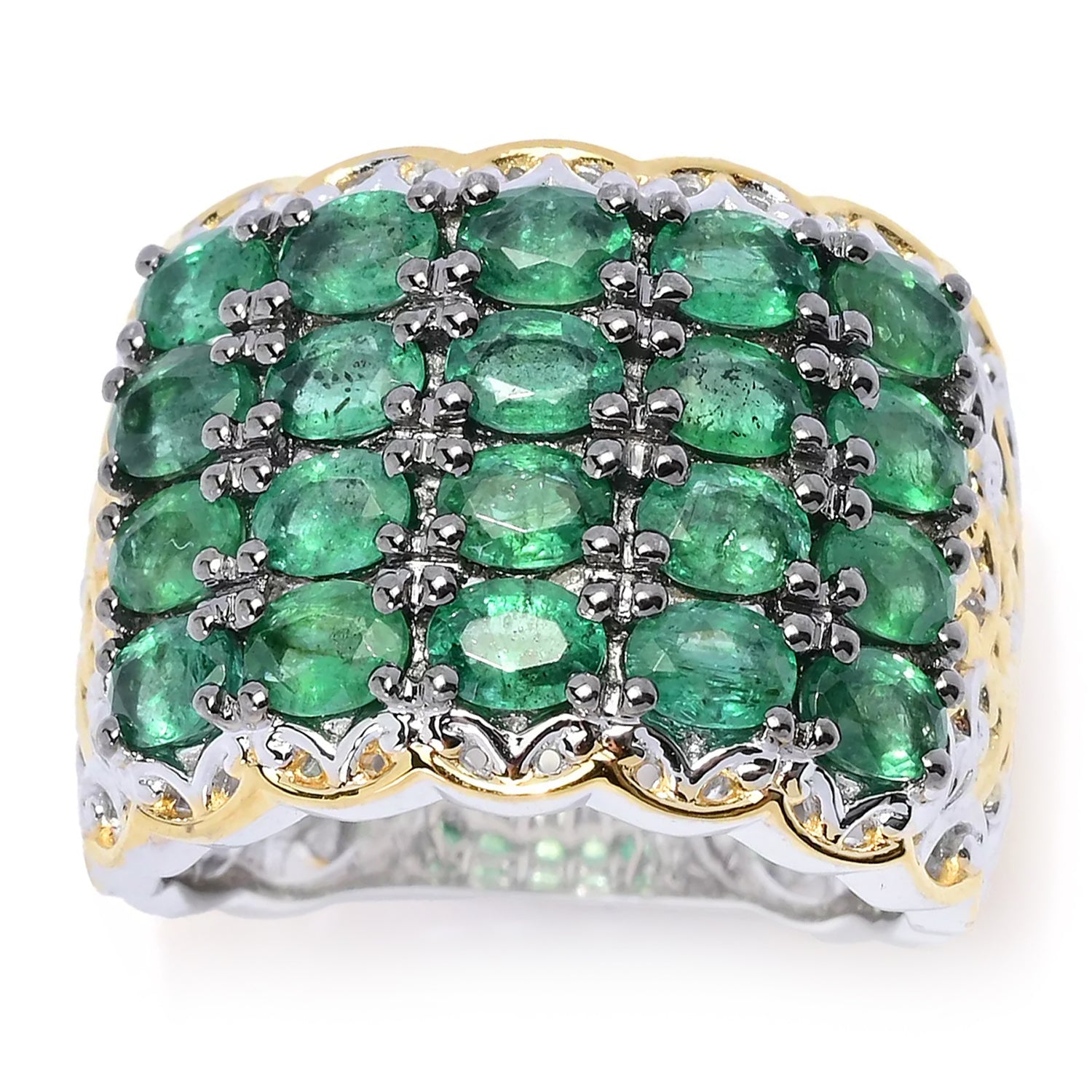 Gems en Vogue 3.12ctw Grizzly Emerald Four Row Wide Band Ring