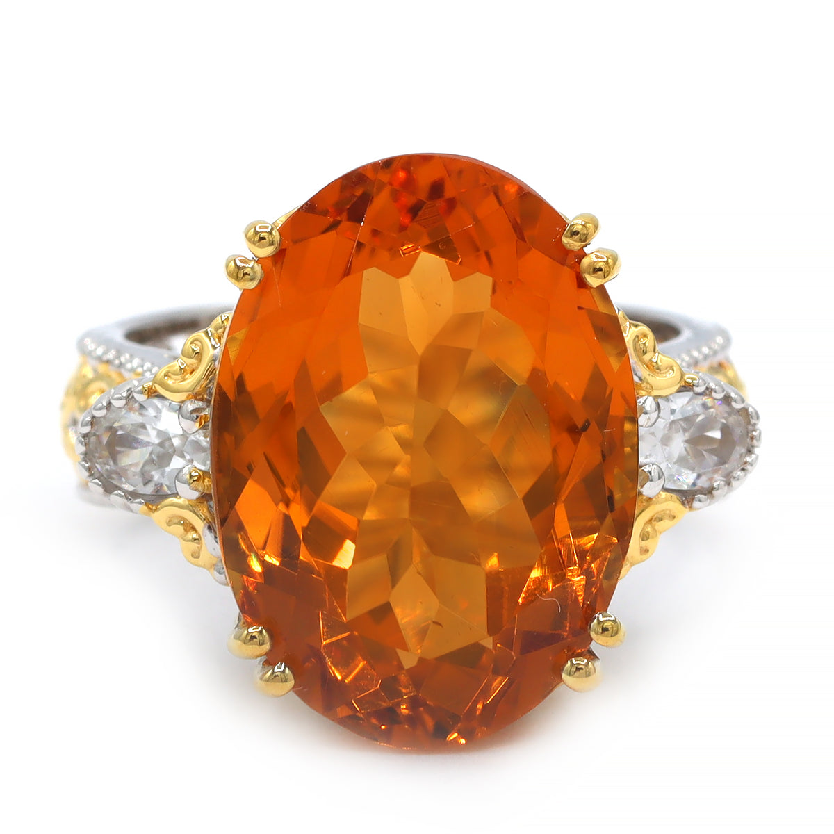 Gems en Vogue 24K Palladium Silver 12.84ctw Fire Citrine & White Zircon Ring