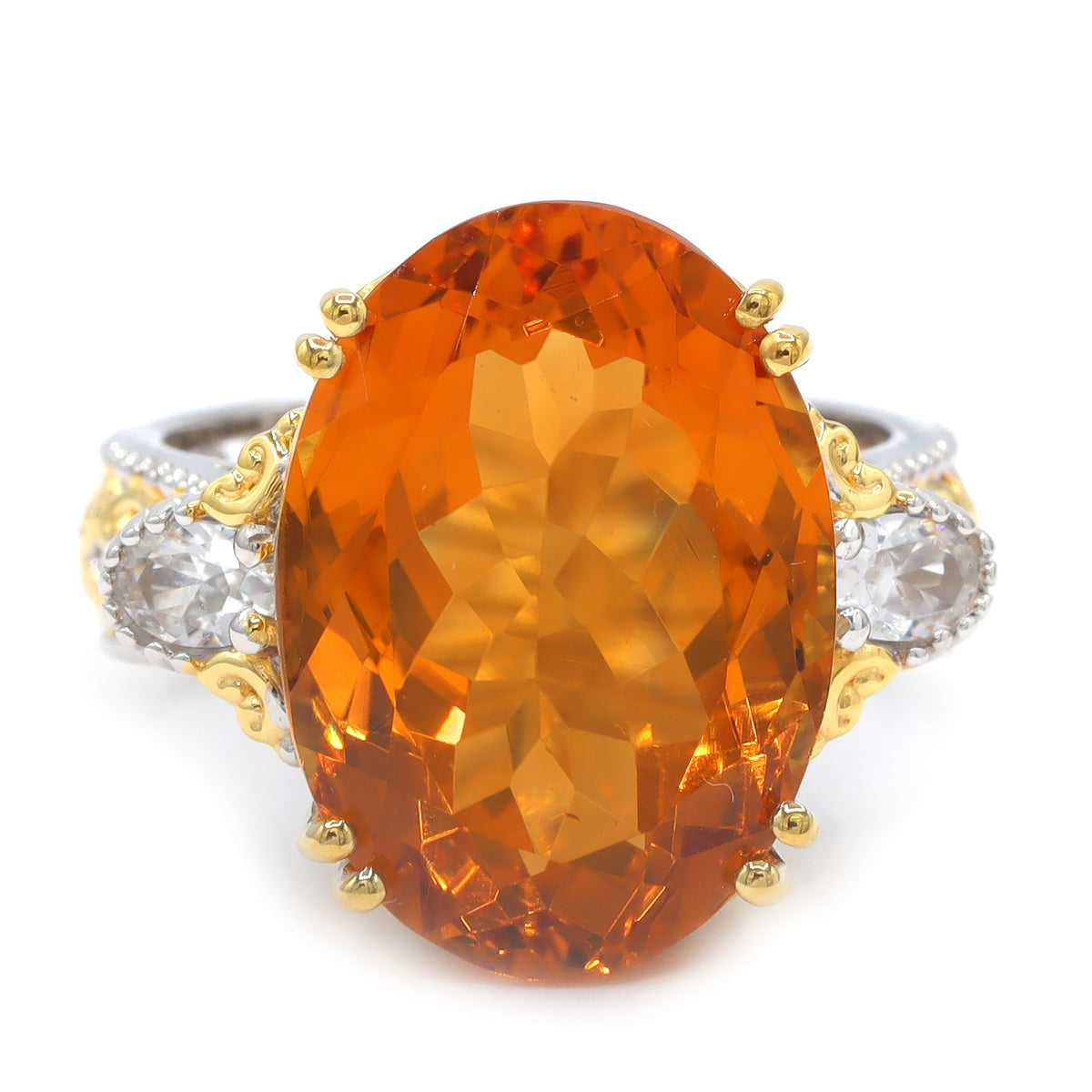 Gems en Vogue 24K Palladium Silver 12.84ctw Fire Citrine & White Zircon Ring
