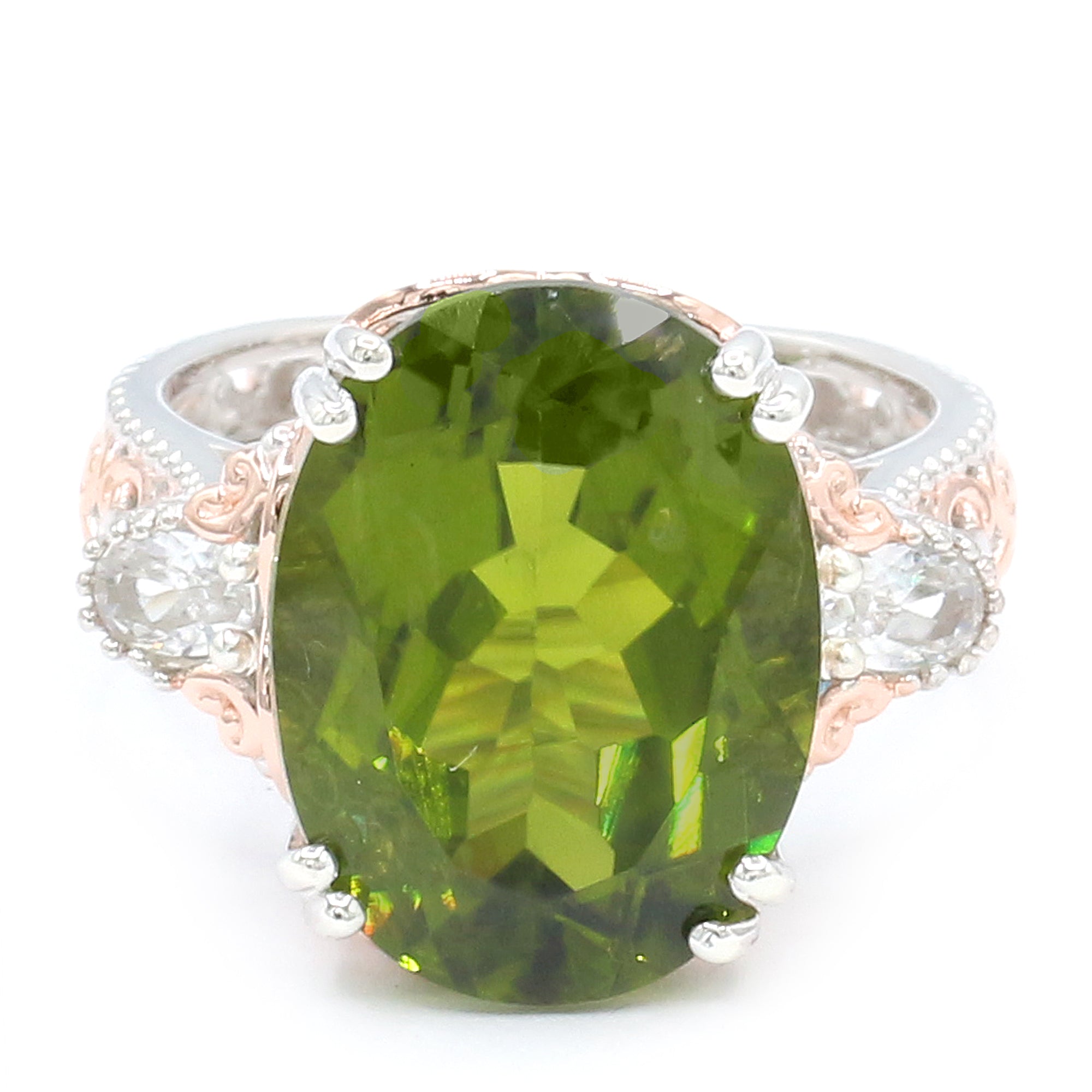 Couture Gems One-of-a-Kind 18K Palladium Silver 14.04ctw Peridot & White Zircon Ring