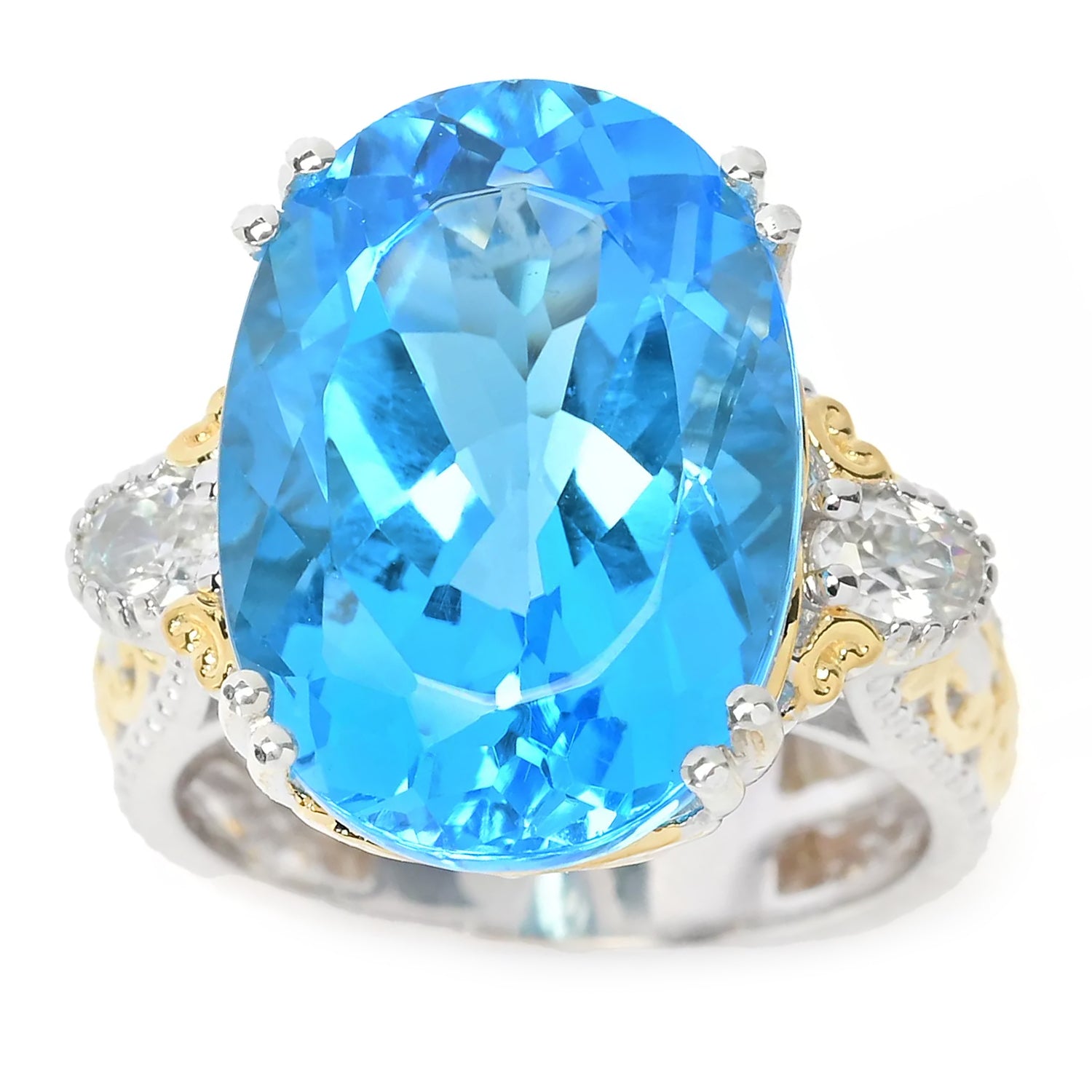 Gems en Vogue 17.28ctw Swiss Blue Topaz & White Zircon Ring