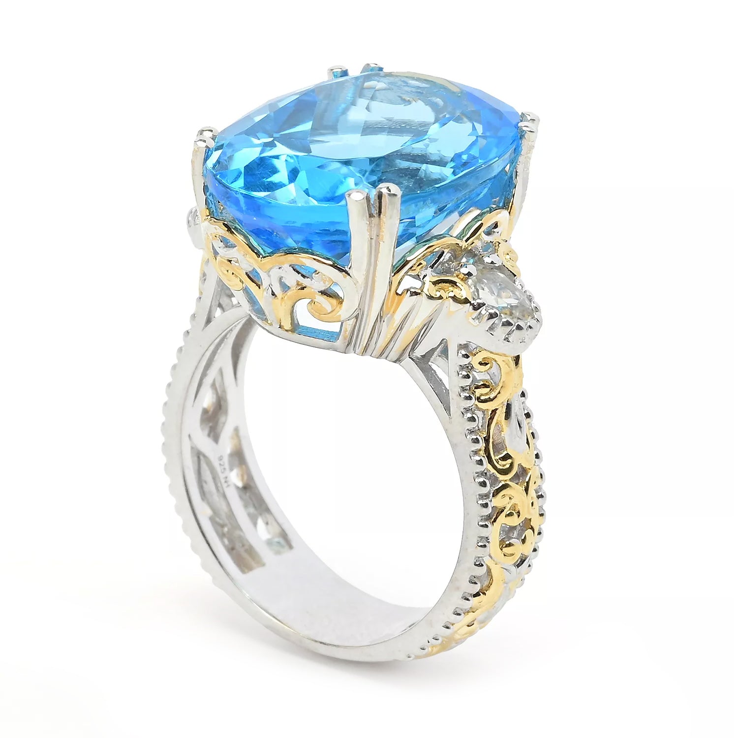 Gems en Vogue 17.28ctw Swiss Blue Topaz & White Zircon Ring