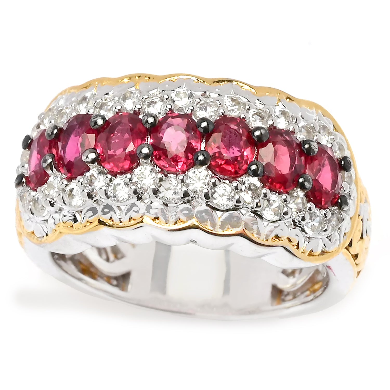 Gems en Vogue 2.15ctw Red Sapphire & White Zircon Band Ring