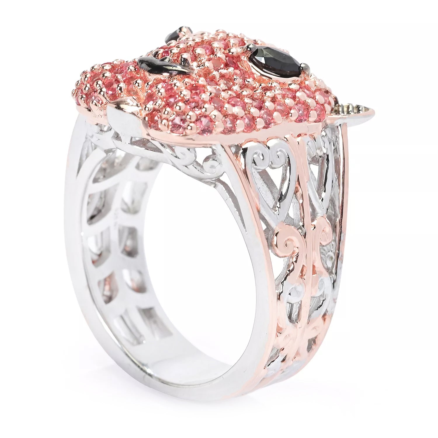 Gems en Vogue 1.66ctw Padparadscha Sapphire & Black Spinel Panther Ring