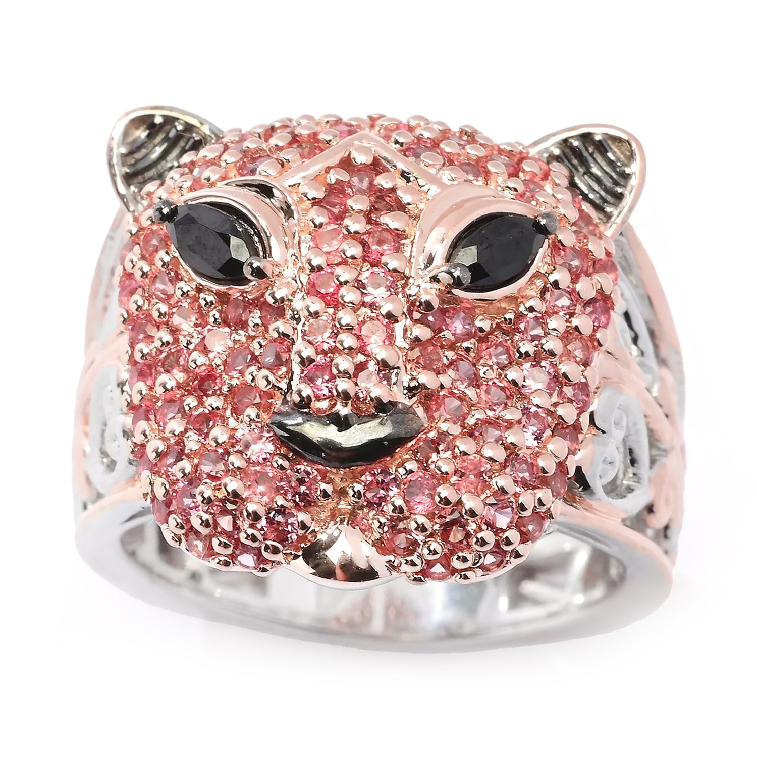 Gems en Vogue 1.66ctw Padparadscha Sapphire & Black Spinel Panther Ring