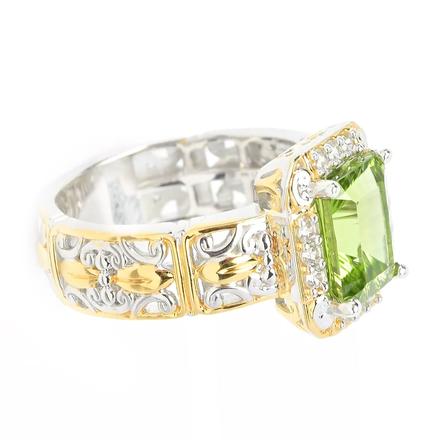 Gems en Vogue 2.72ctw Millennium Cut Peridot & White Zircon Ring