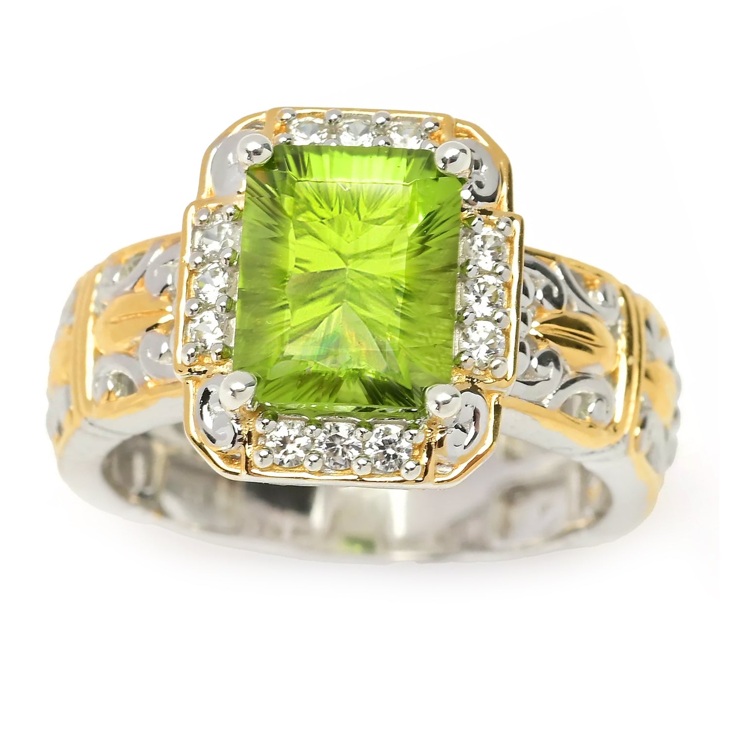 Gems en Vogue 2.72ctw Millennium Cut Peridot & White Zircon Ring