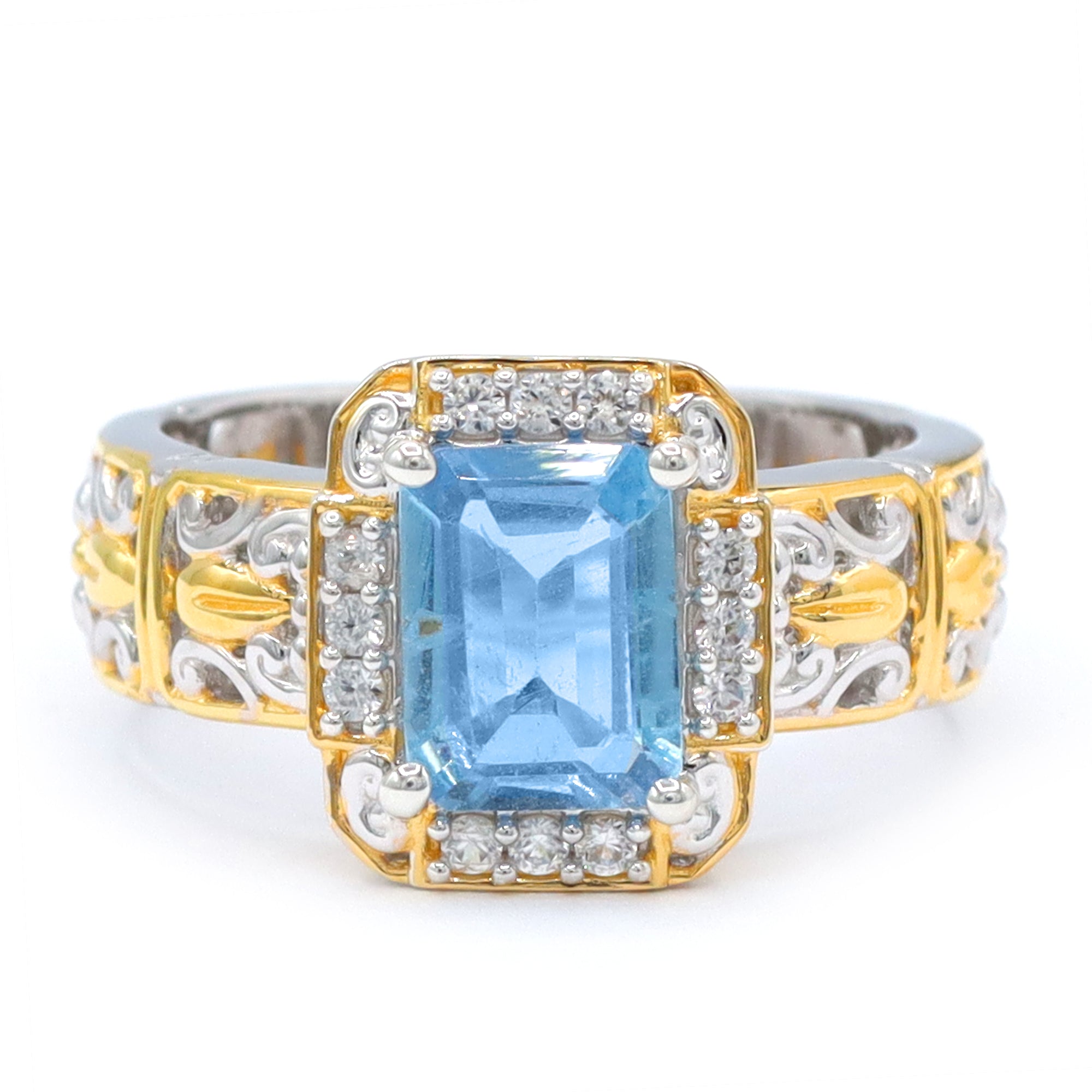 Gems en Vogue One-of-a-Kind 24K Palladium Silver 1.81ctw Tanzanian Aquamarine & White Zircon Halo Ring
