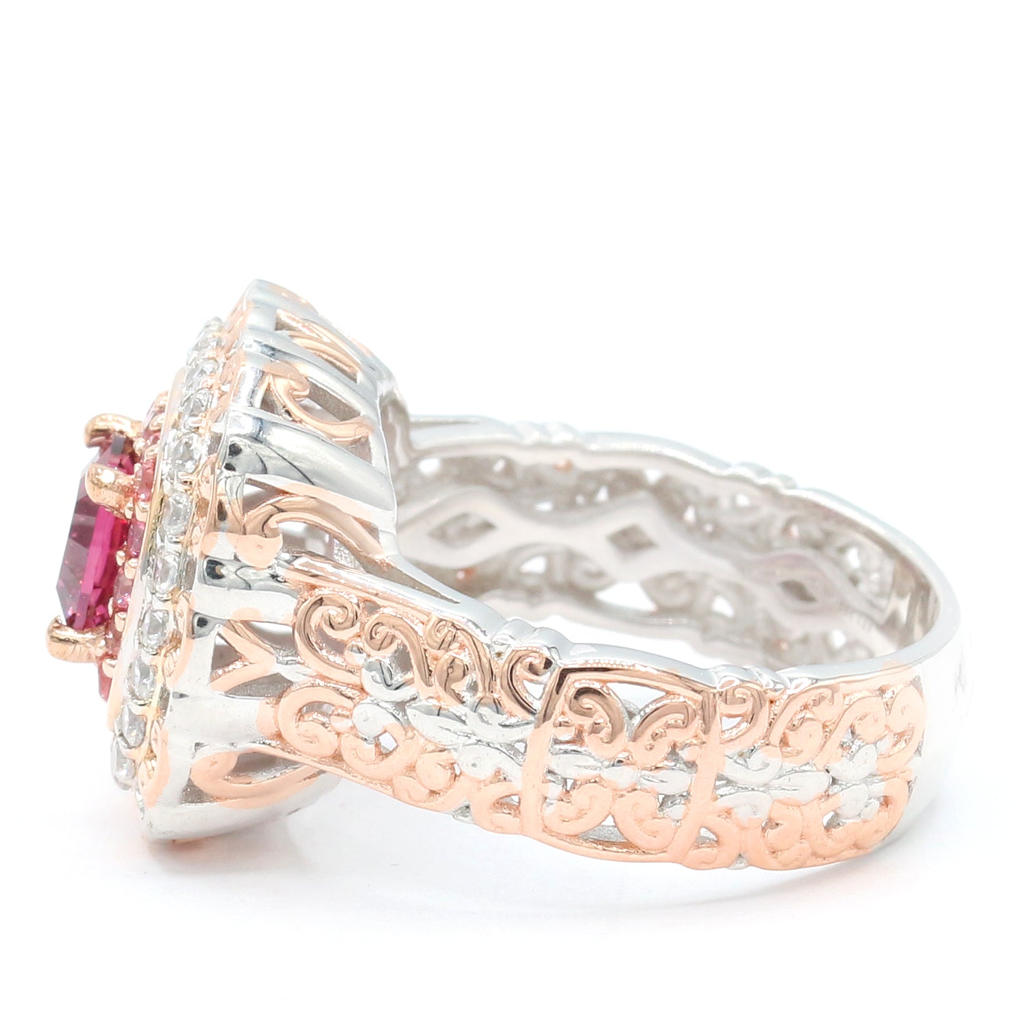 Gems en Vogue 1.93ctw Special Millennium Cut Pink Garnet, Padparadscha Sapphire & White Zircon Ring