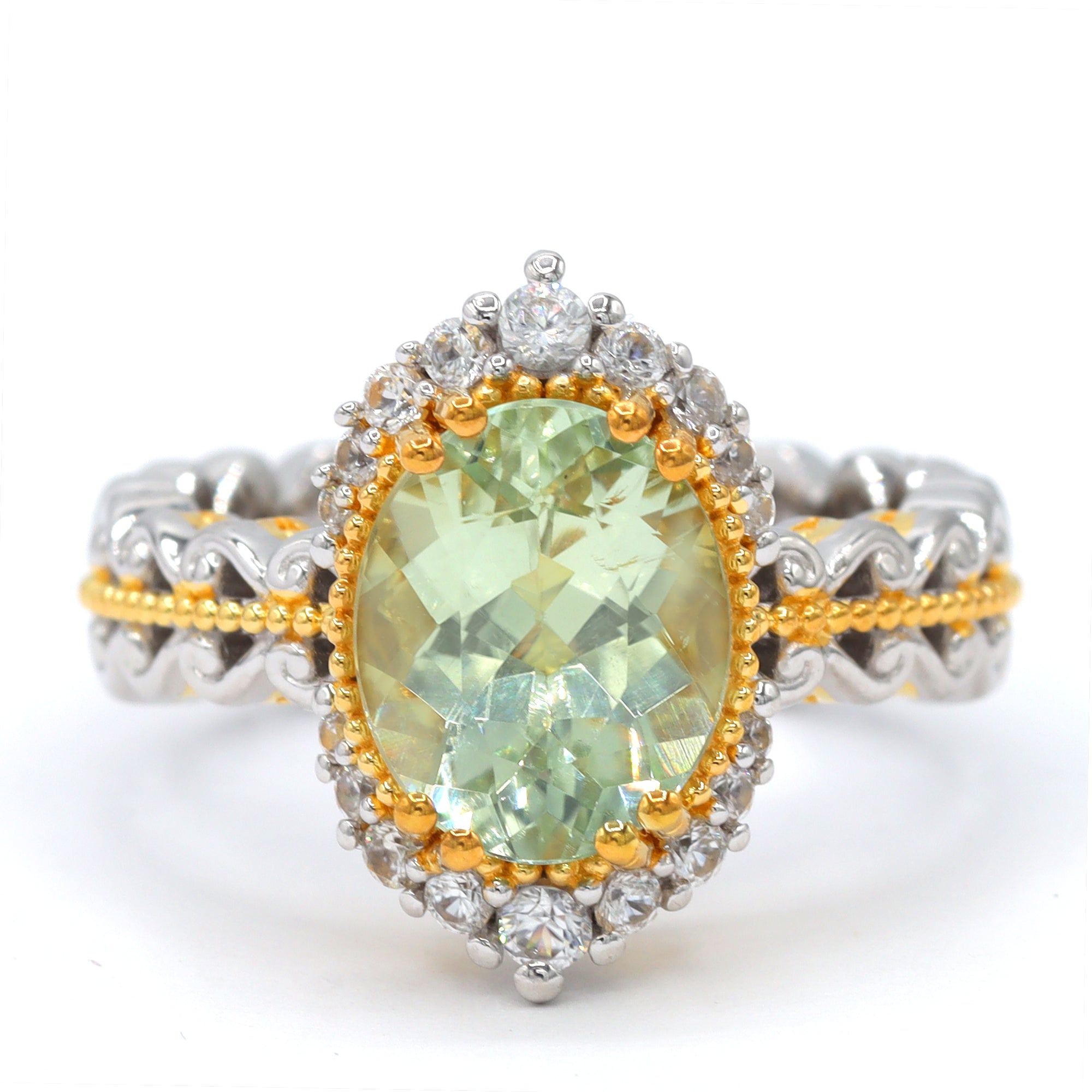 Gems en Vogue One-of-a-Kind 24K Palladium Silver 4.20ctw Amblygonite & White Zircon Ring