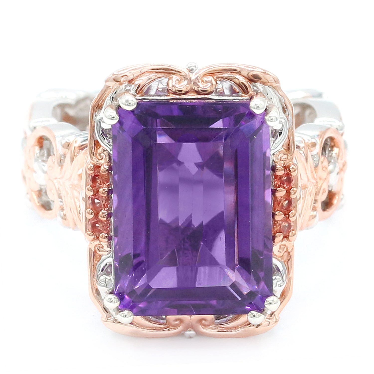 Gems en Vogue 7.06ctw Amethyst & Padparadscha Sapphire Ring