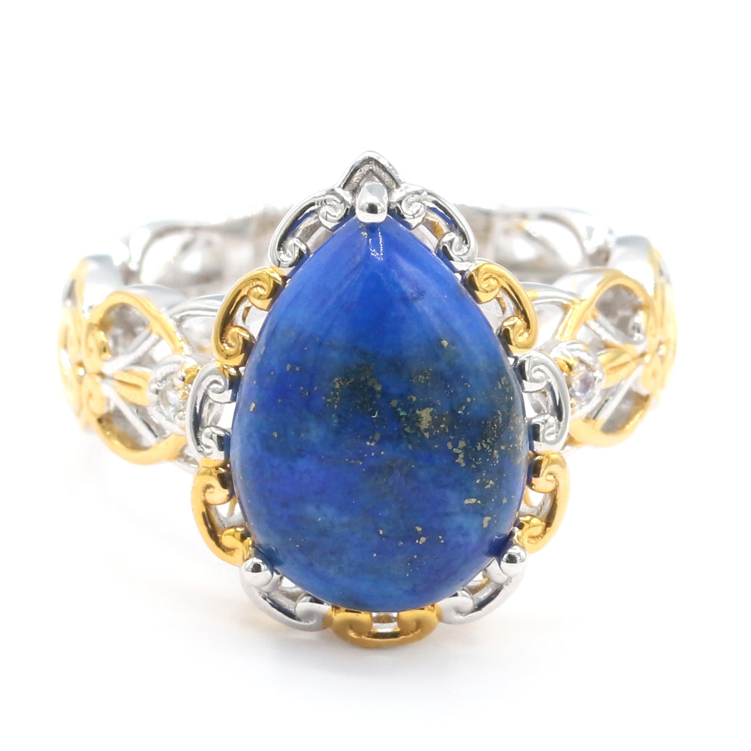 Gems en Vogue Pear Shaped Lapis & White Zircon Ring