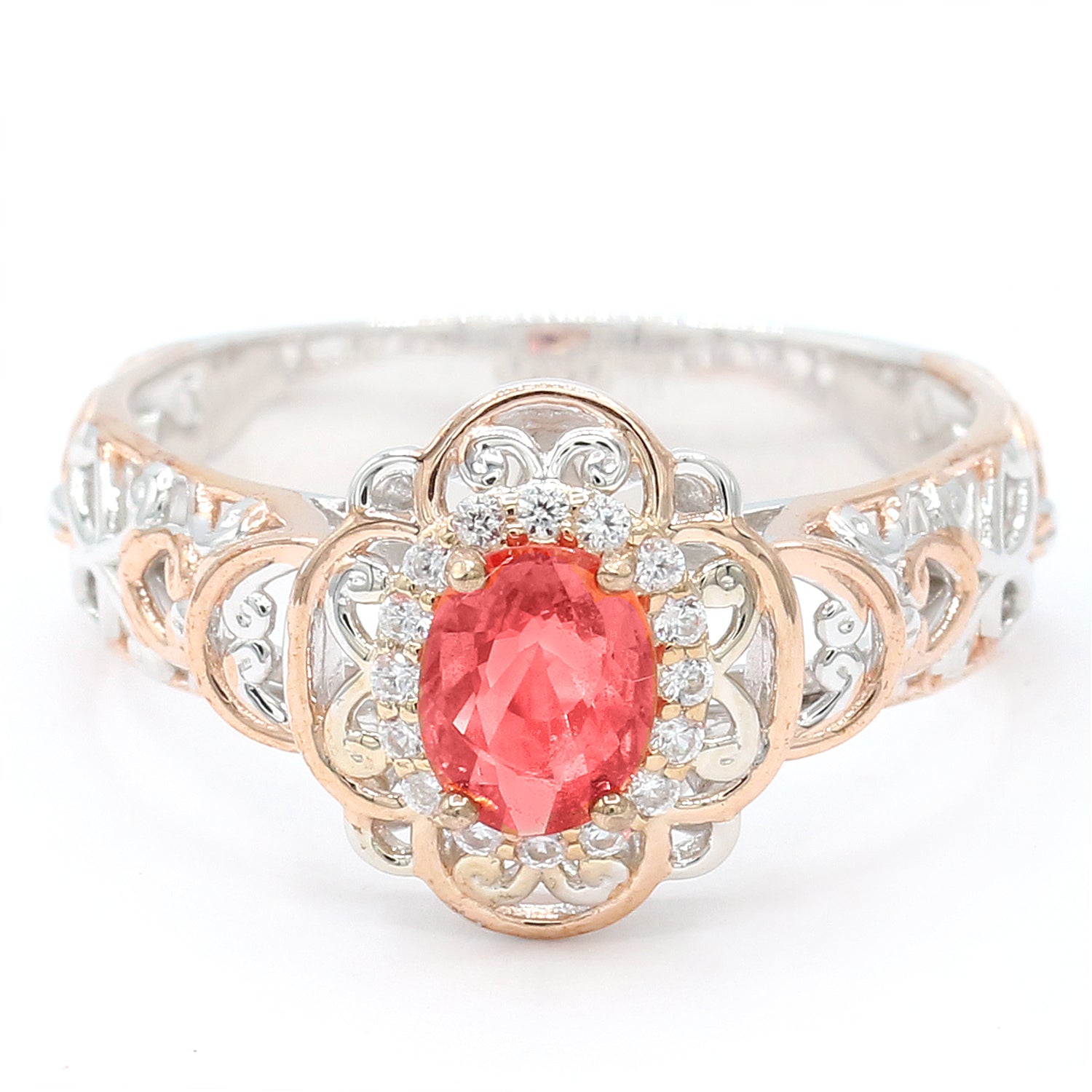 Gems en Vogue 1.36ctw Oval Padparadscha Sapphire & Zircon Ring