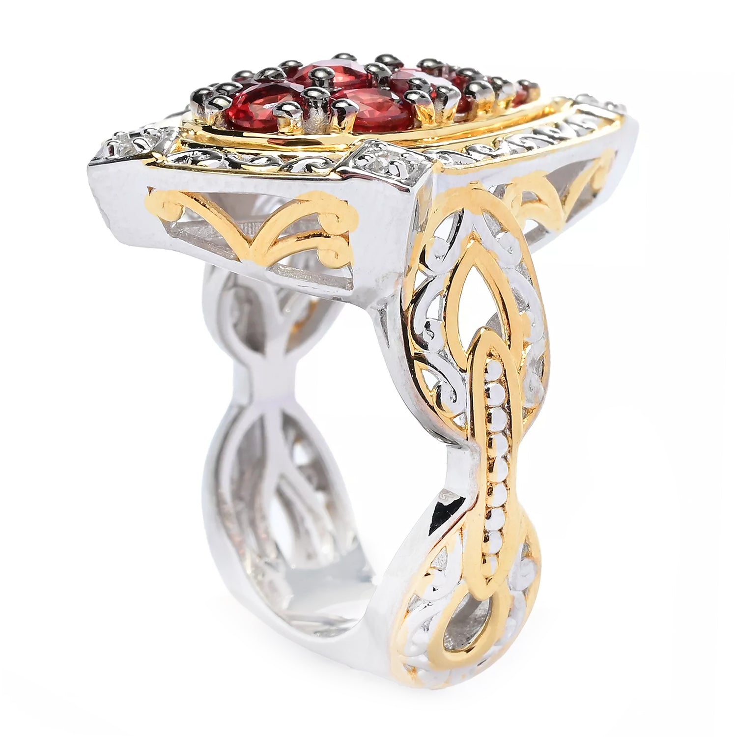 Gems en Vogue 1.80ctw Red Sapphire & White Zircon Pear Shape Ring