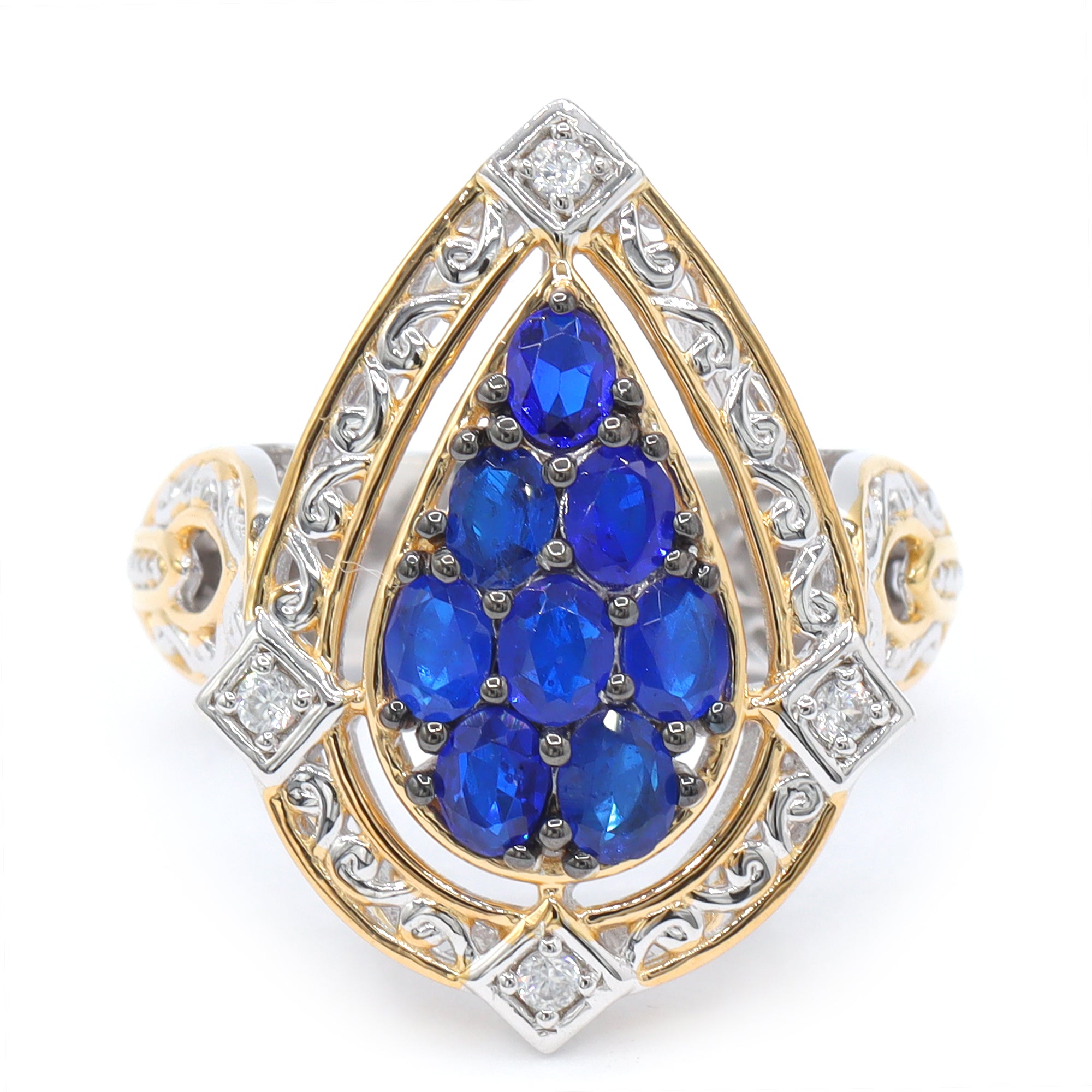 Gems en Vogue One-of-a-Kind 24K Palladium Silver 1.52ctw Cobalt Blue Spinel & White Zircon Ring