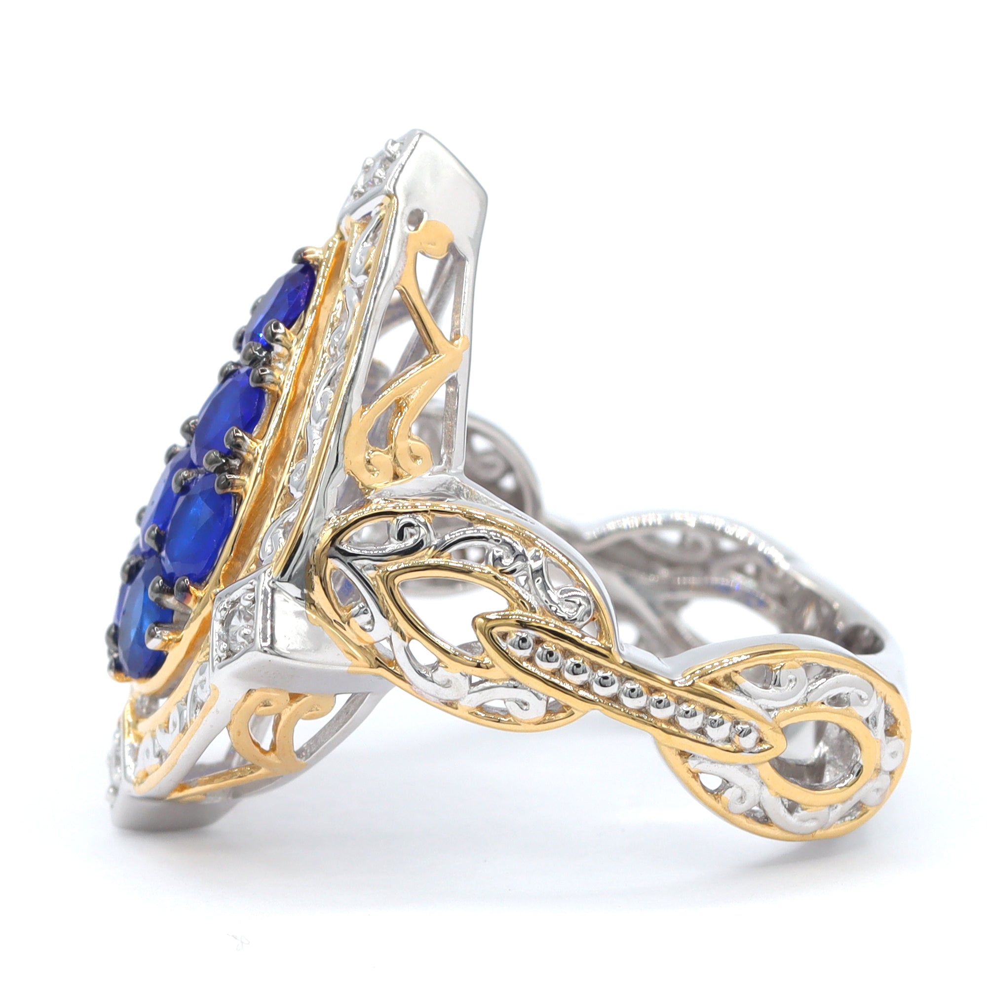 Gems en Vogue One-of-a-Kind 24K Palladium Silver 1.52ctw Cobalt Blue Spinel & White Zircon Ring