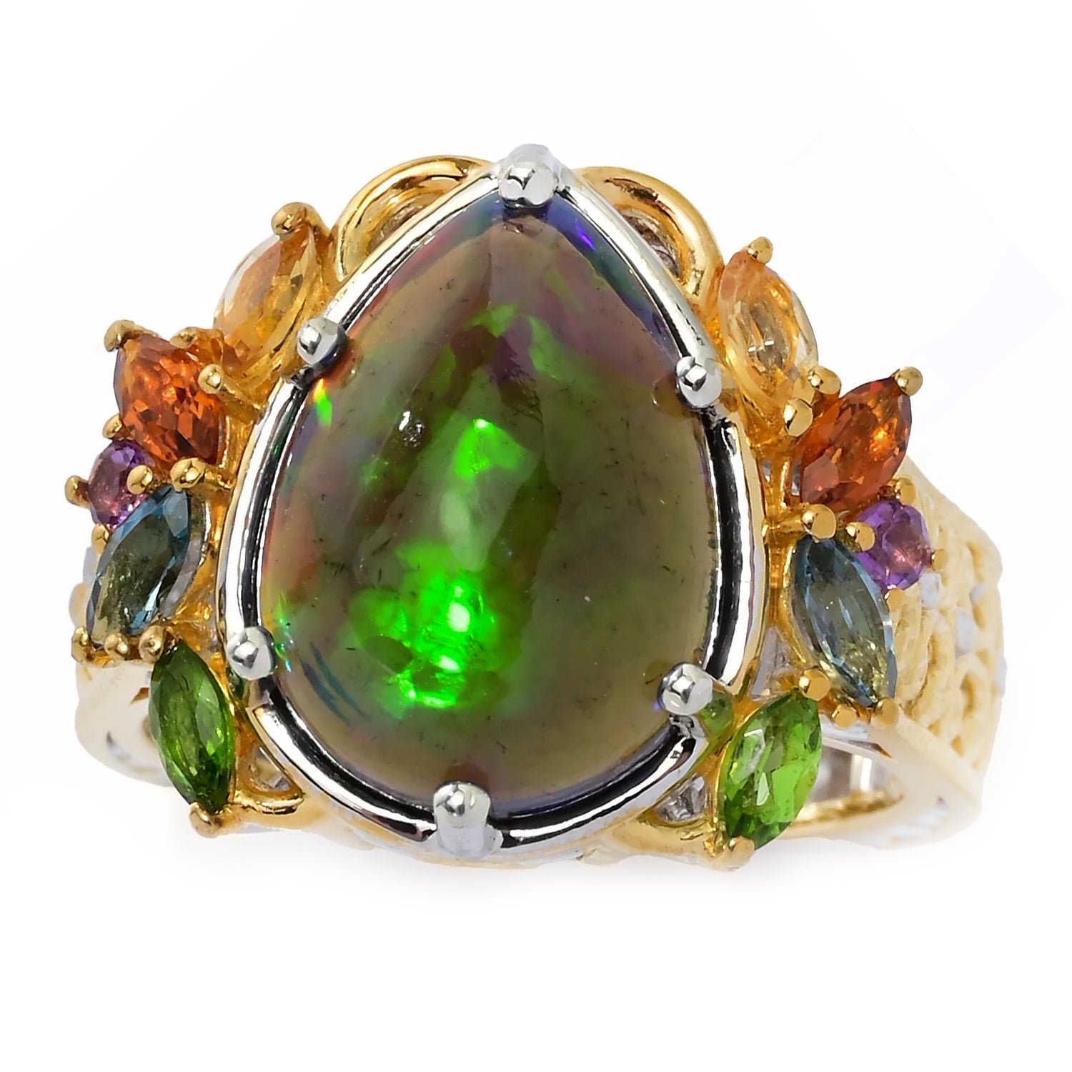 Gems en Vogue Peacock Opal & Multi Gemstones Ring