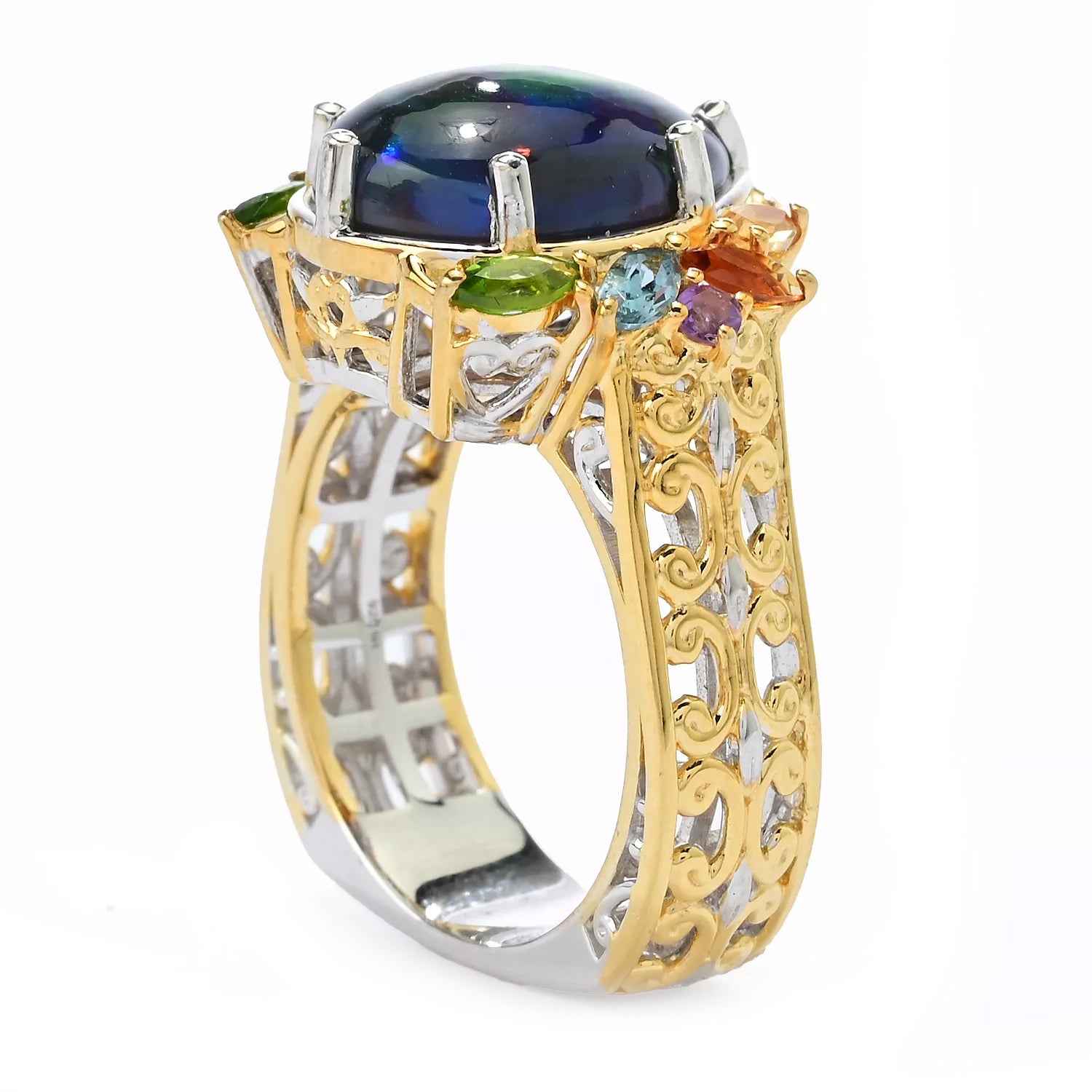 Gems en Vogue Peacock Opal & Multi Gemstones Ring