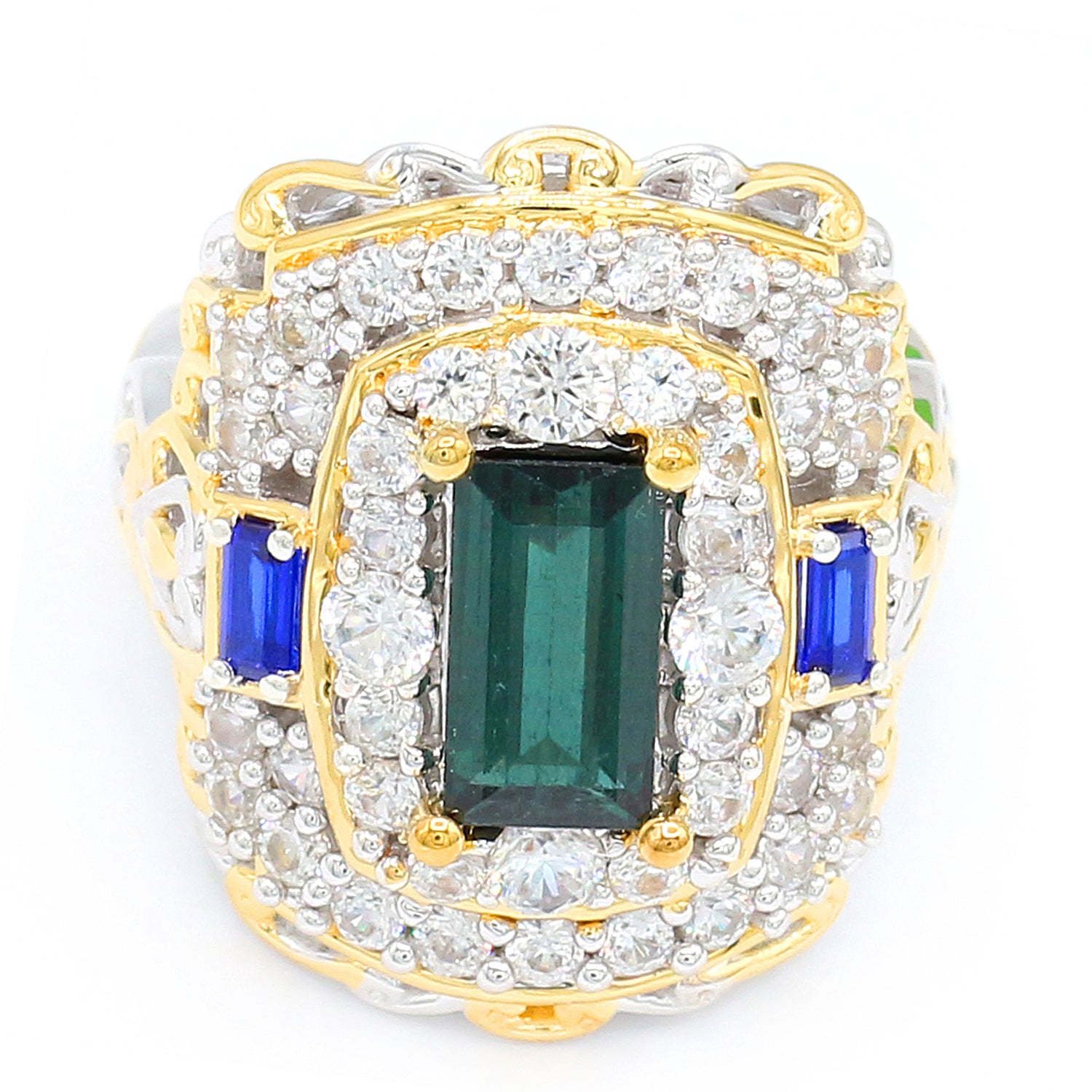 Gems en Vogue One-of-a-Kind 3.67ctw Indicolite, Cobalt Blue Spinel & White Zircon Ring