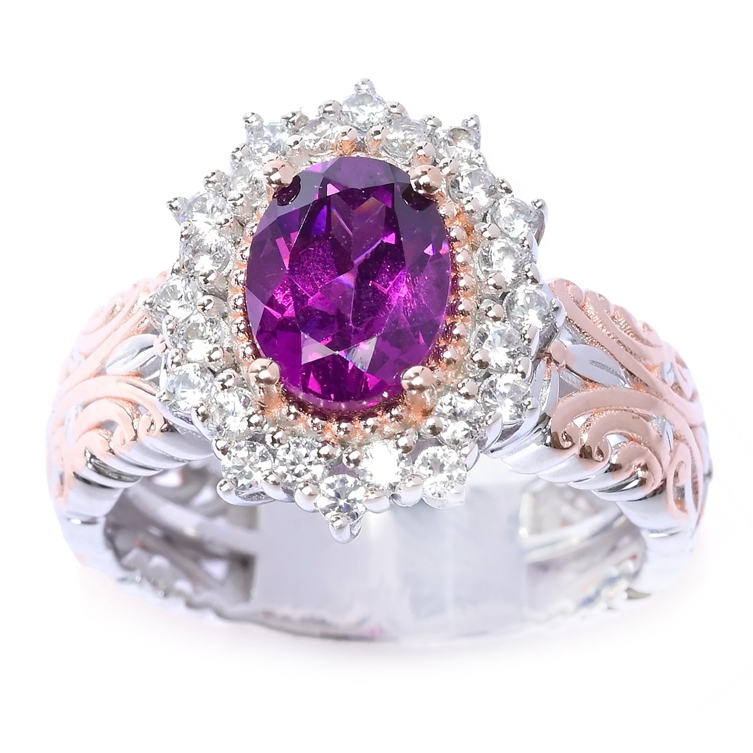 Gems en Vogue 2.13ctw Color Change Purple Garnet & White Zircon Ring