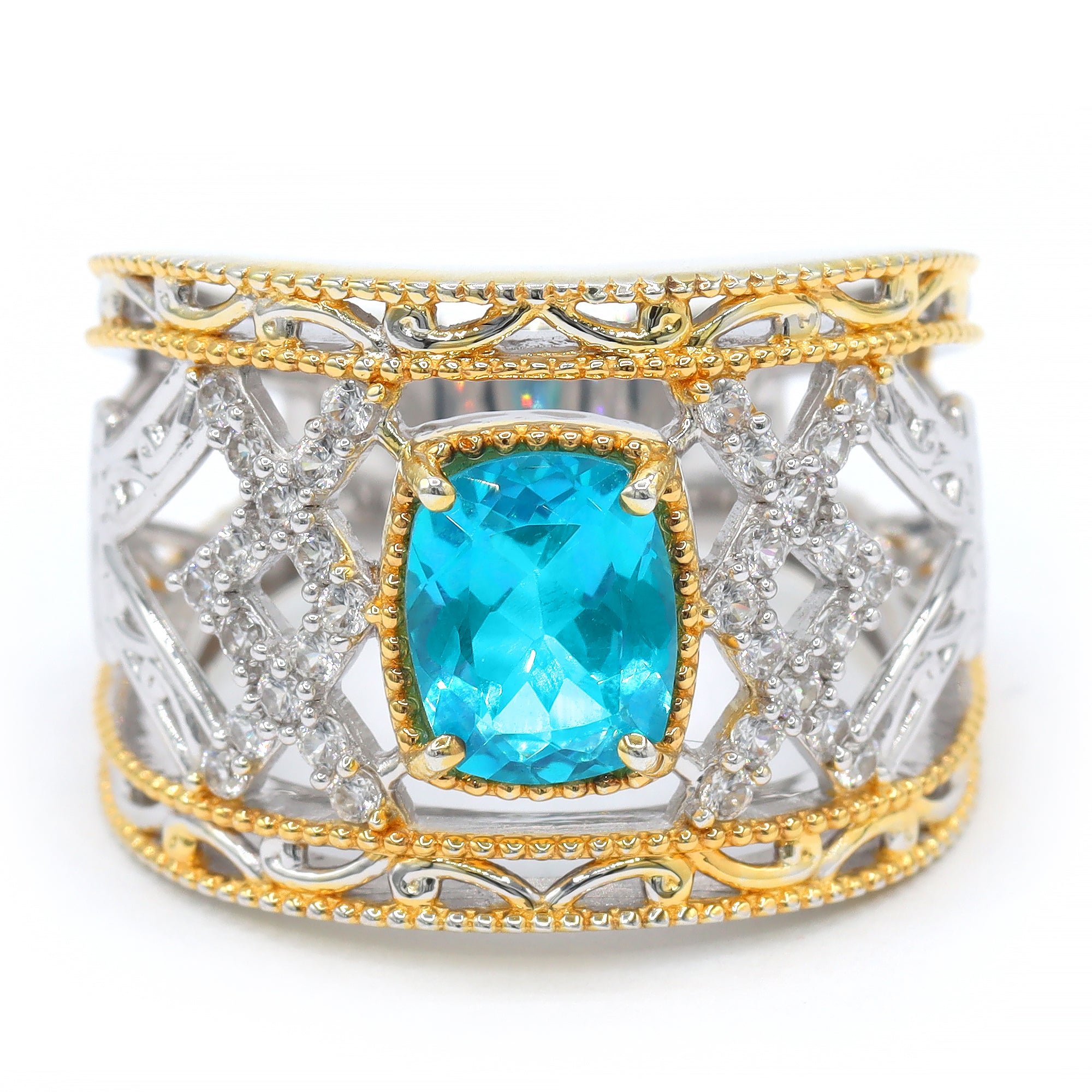 Bague Gems en Vogue halo 15,62 carats en topaze Paraíba et zircon blanc, modèle unique