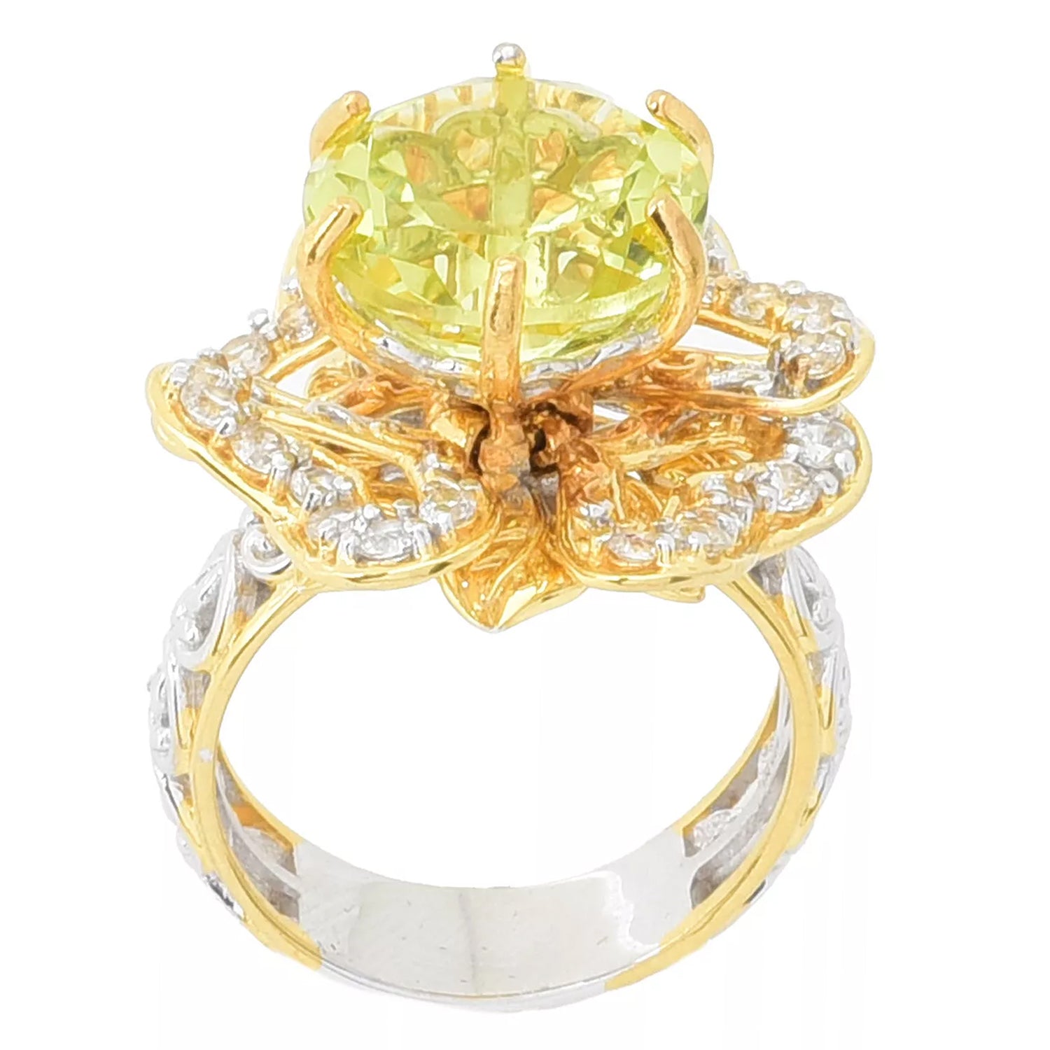 Gems en Vogue 8.63ctw Ouro Verde & White Zircon Flower Ring