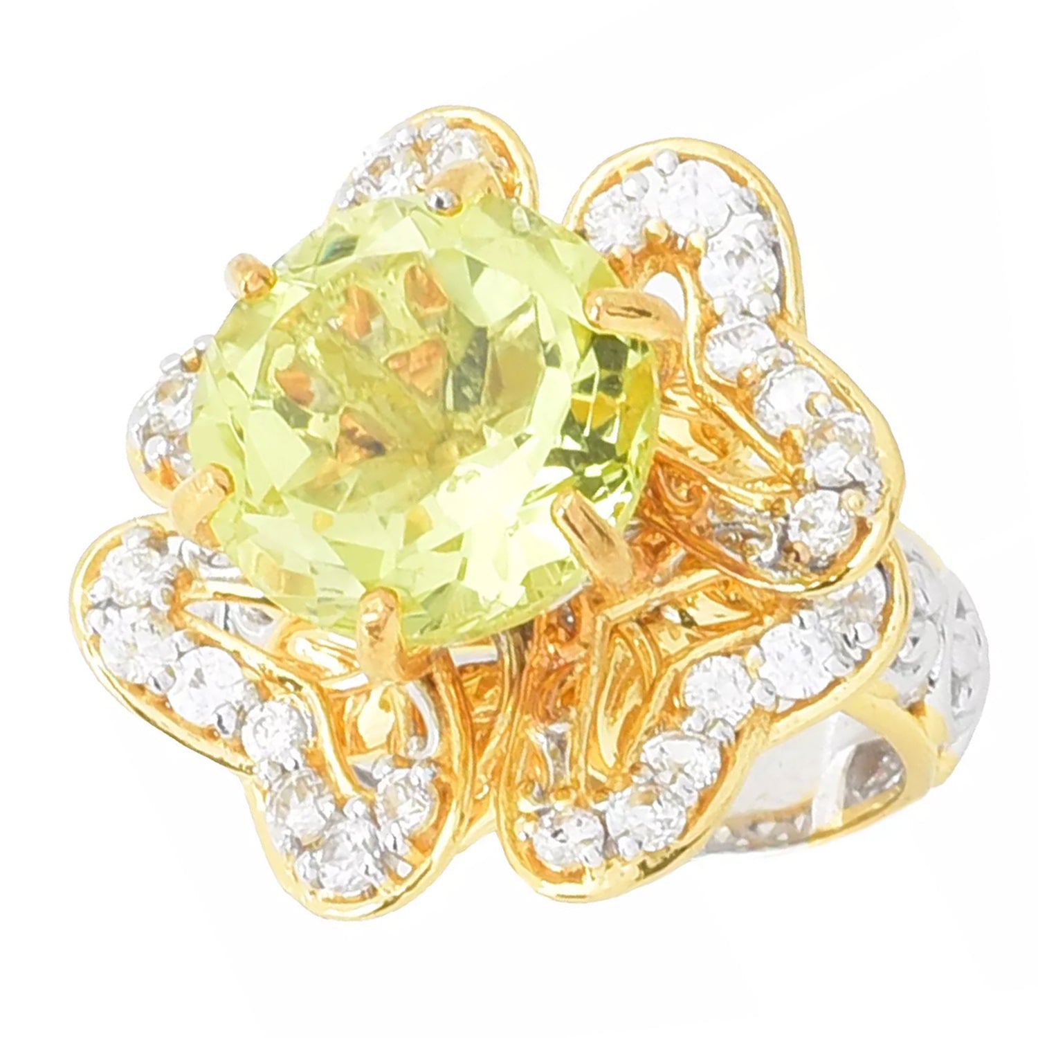 Gems en Vogue 8.63ctw Ouro Verde & White Zircon Flower Ring