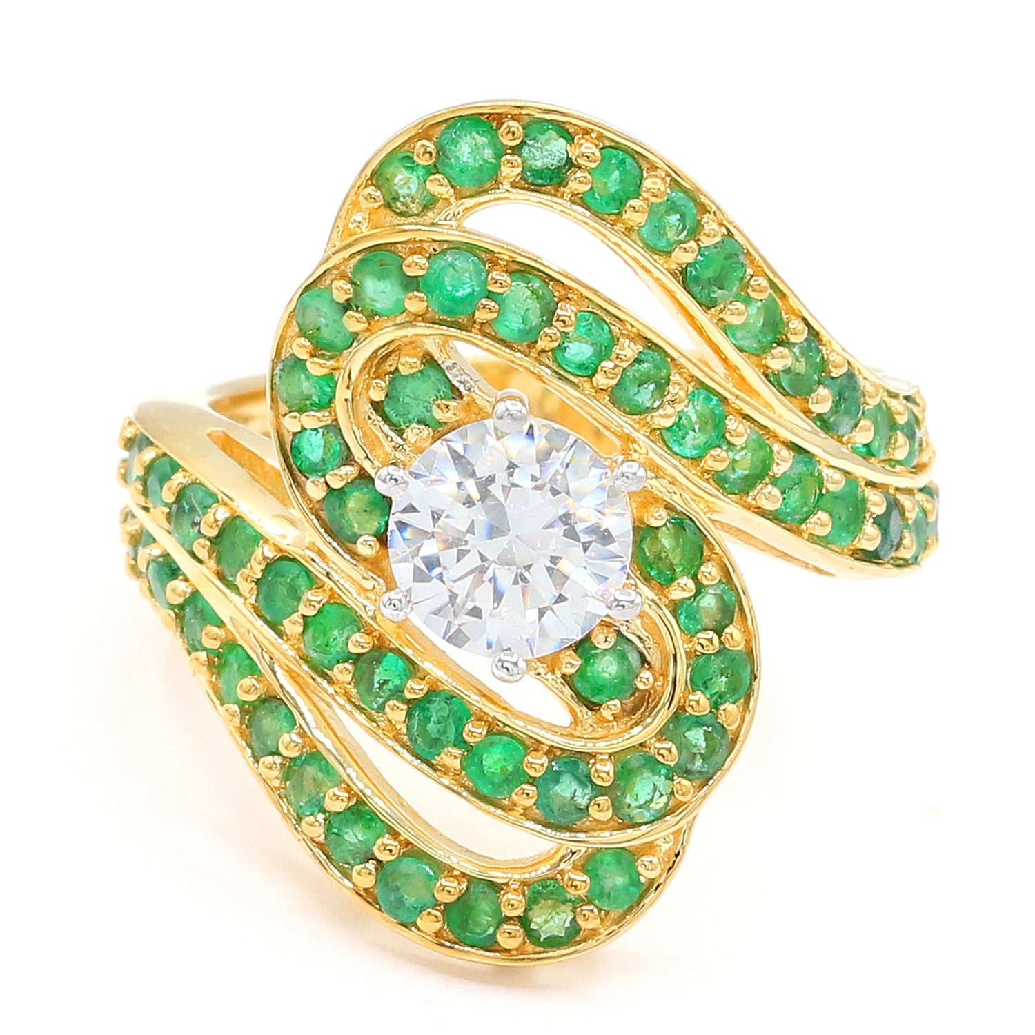 Limited Edition Gems en Vogue Luxe, One-of-a-kind IGI Certified Over 1ct Lab Grown Diamond & Emerald Swirl Ring