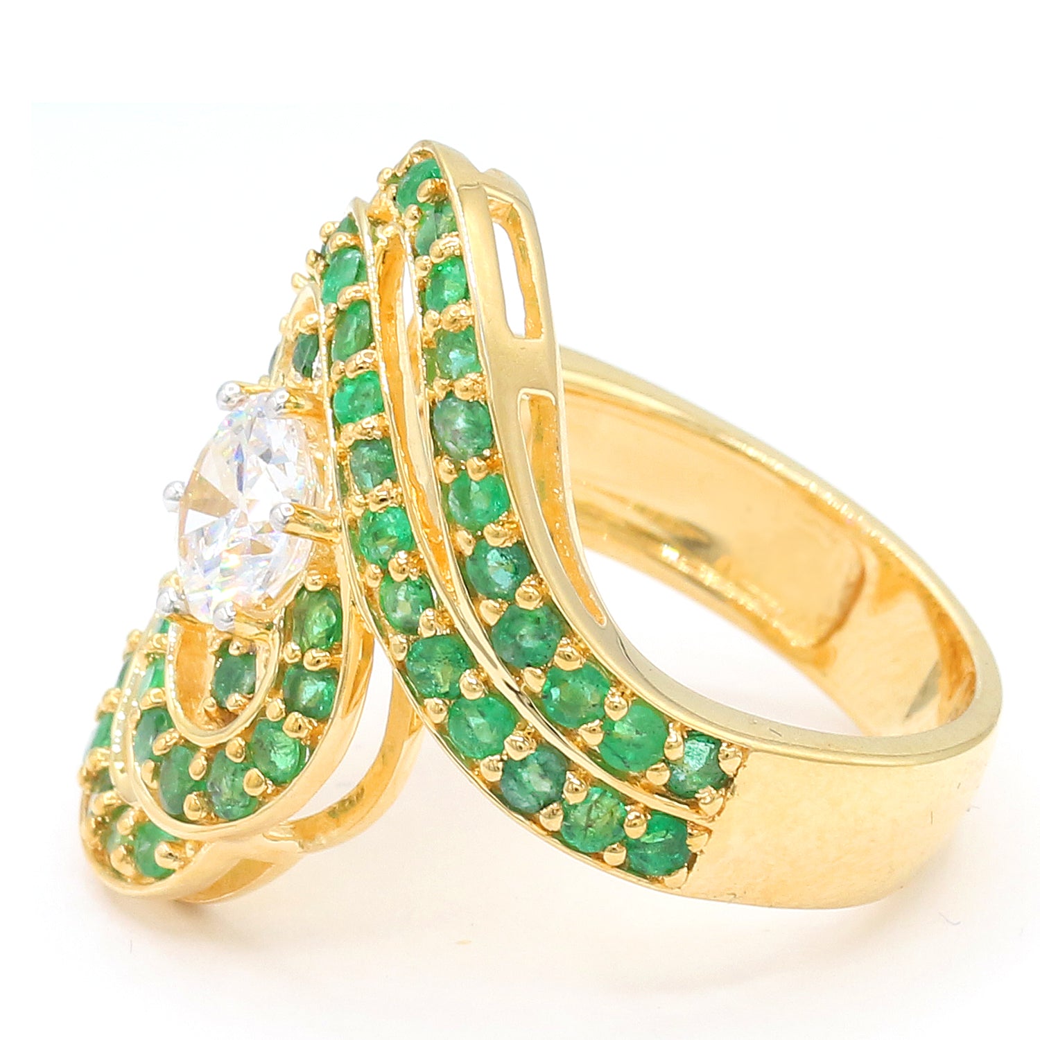 Limited Edition Gems en Vogue Luxe, One-of-a-kind IGI Certified Over 1ct Lab Grown Diamond & Emerald Swirl Ring