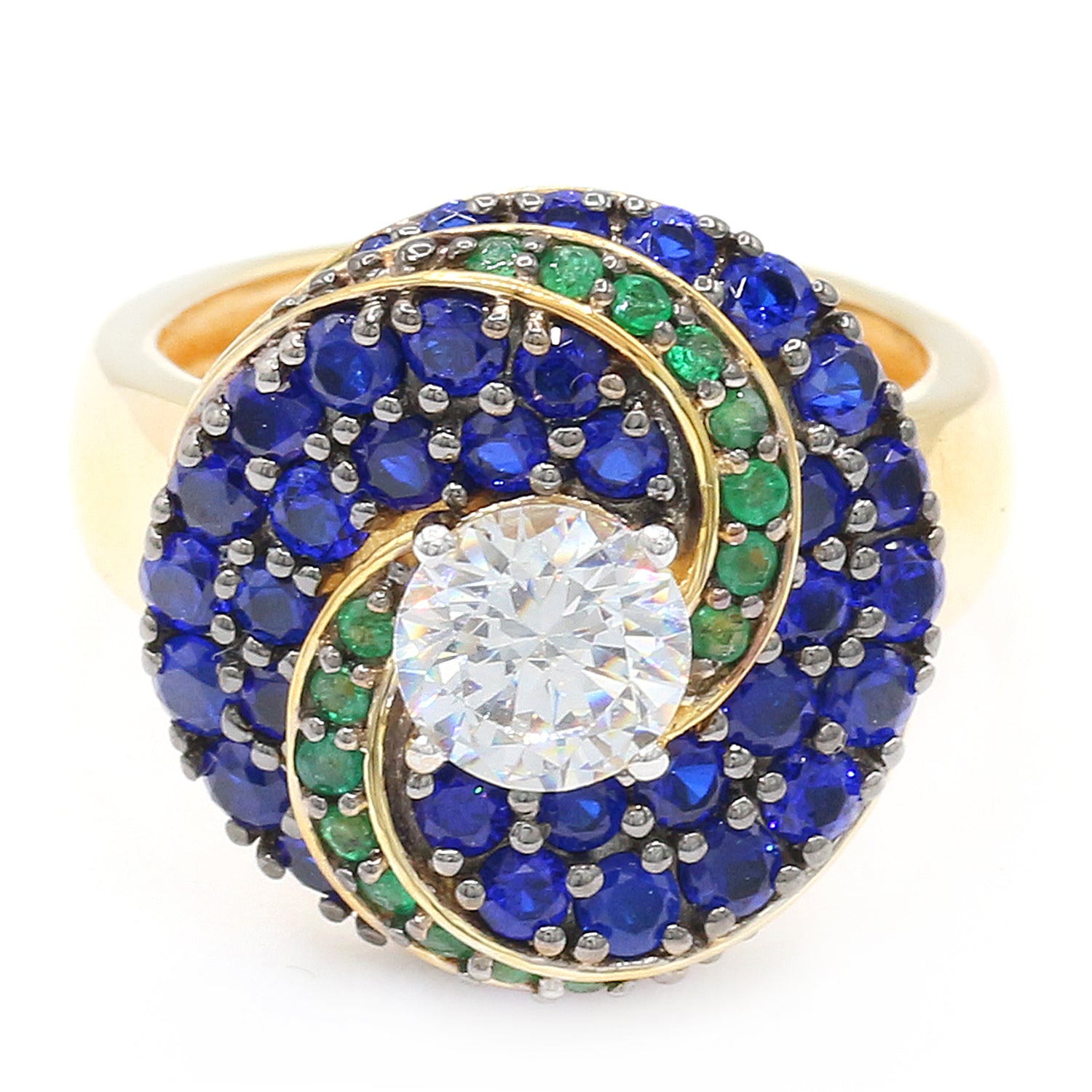 Limited Edition Gems en Vogue Luxe, One-of-a-kind IGI Certified Over 1ct Lab Grown Diamond, Cobalt Blue Spinel & Emerald Ring