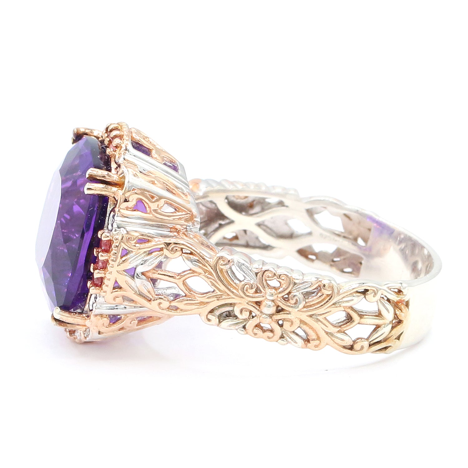 Gems en Vogue 9.23ctw African Amethyst & Padparadscha Sapphire Ring