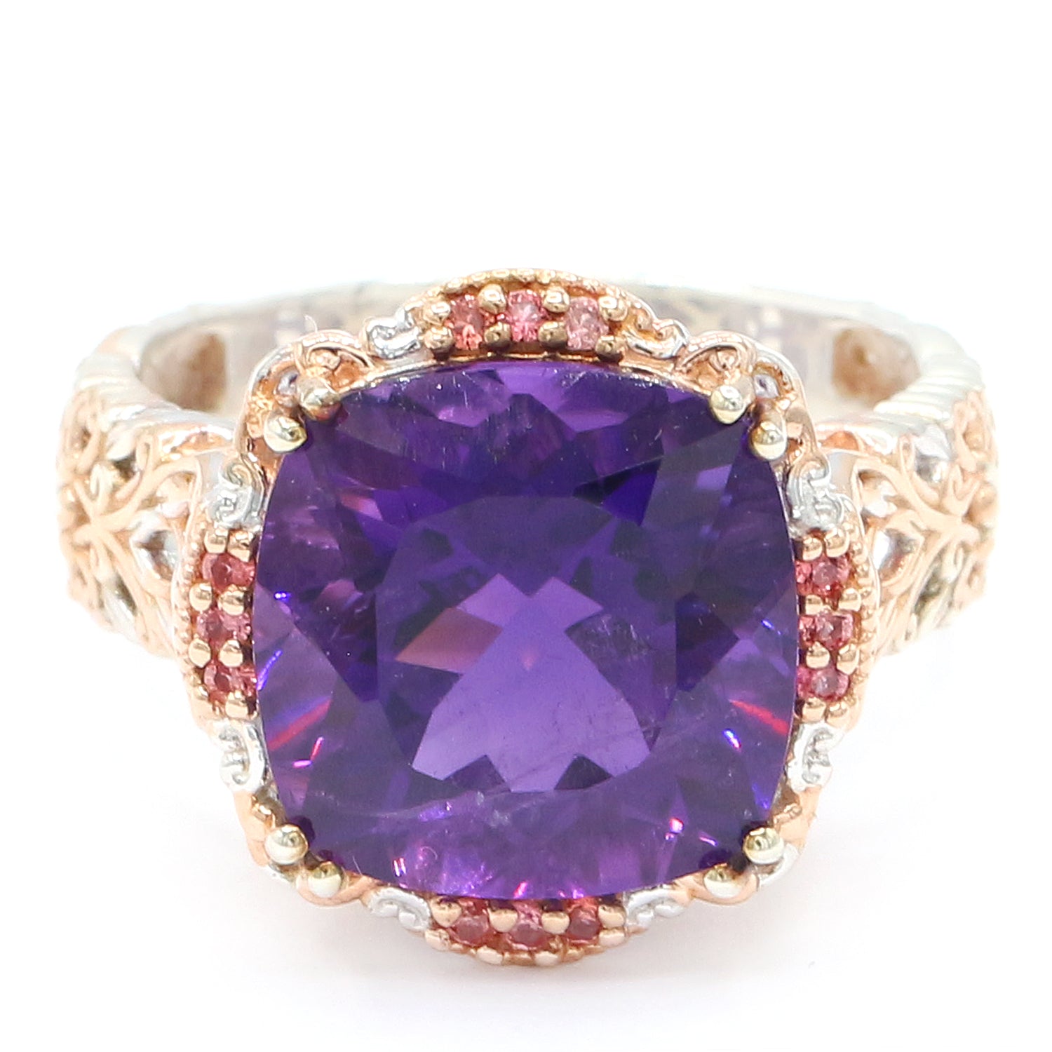 Gems en Vogue 9.23ctw African Amethyst & Padparadscha Sapphire Ring