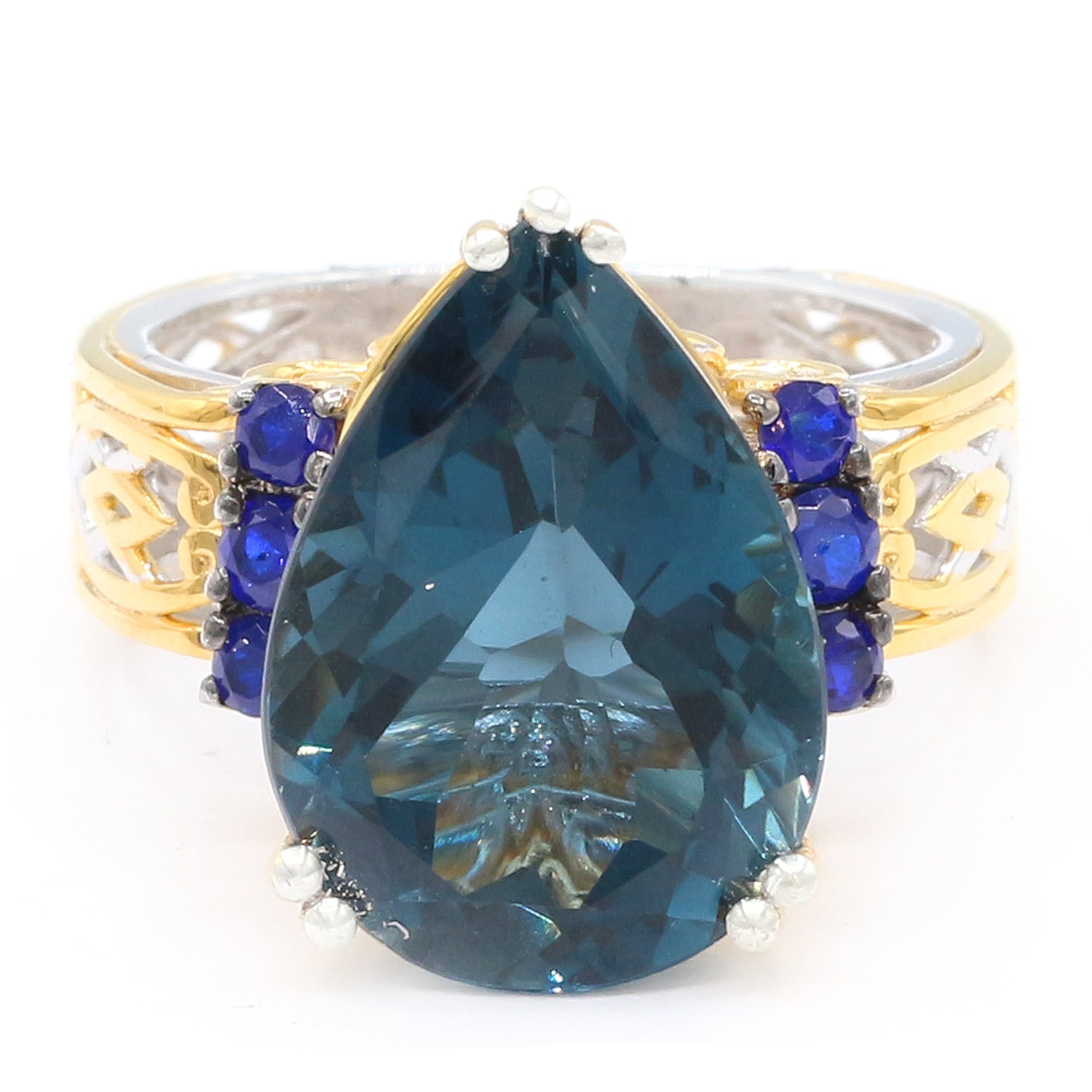 Gems en Vogue One-of-a-Kind 12.42ctw London Blue Topaz & Cobalt Blue Spinel Ring