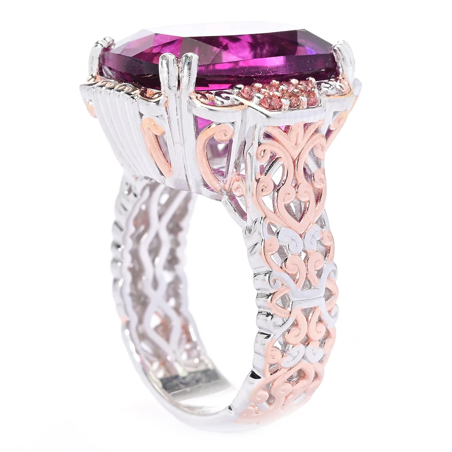 Gems en Vogue 12.23ctw Fuchsia Pink Fluorite & Padparadscha Sapphire Ring