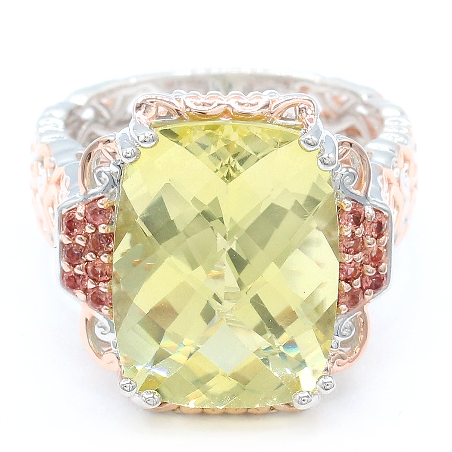 Gems en Vogue 10.21ctw Ouro Verde & Padparadscha Sapphire Ring