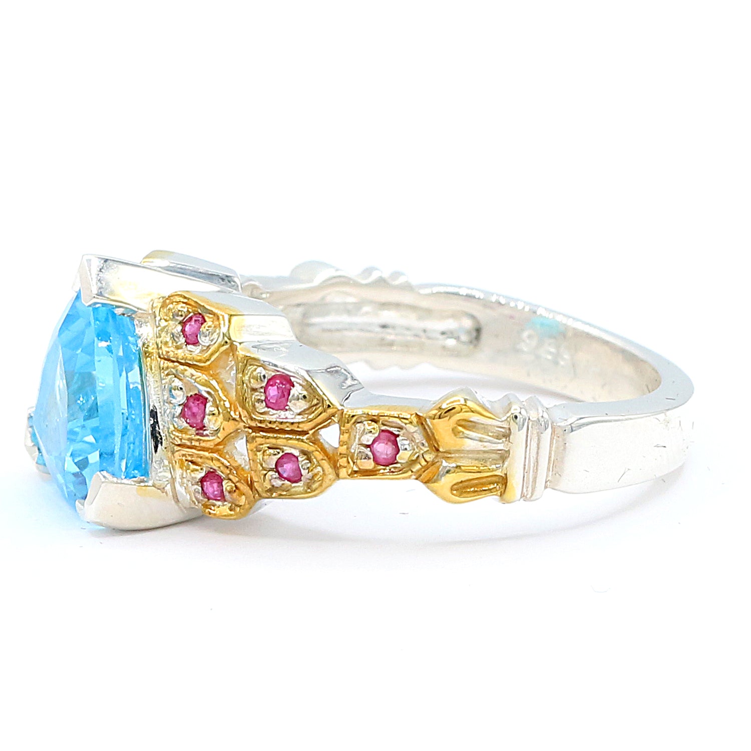 Michael's Originals One-of-a-kind 3.57ctw Trillion Super Swiss Blue Topaz & Ruby Ring
