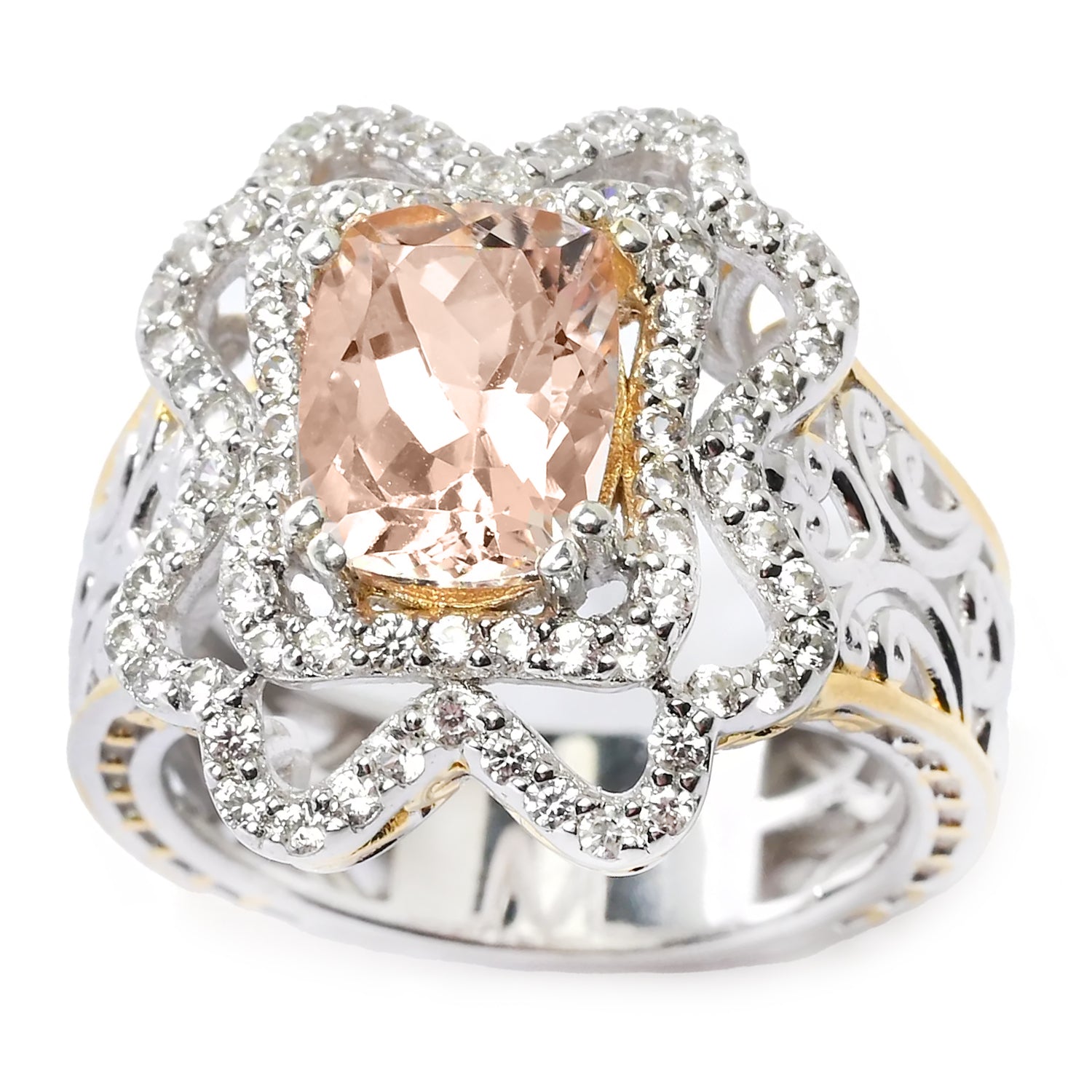 Gems en Vogue 2.92ctw Peach Morganite & White Zircon Ring