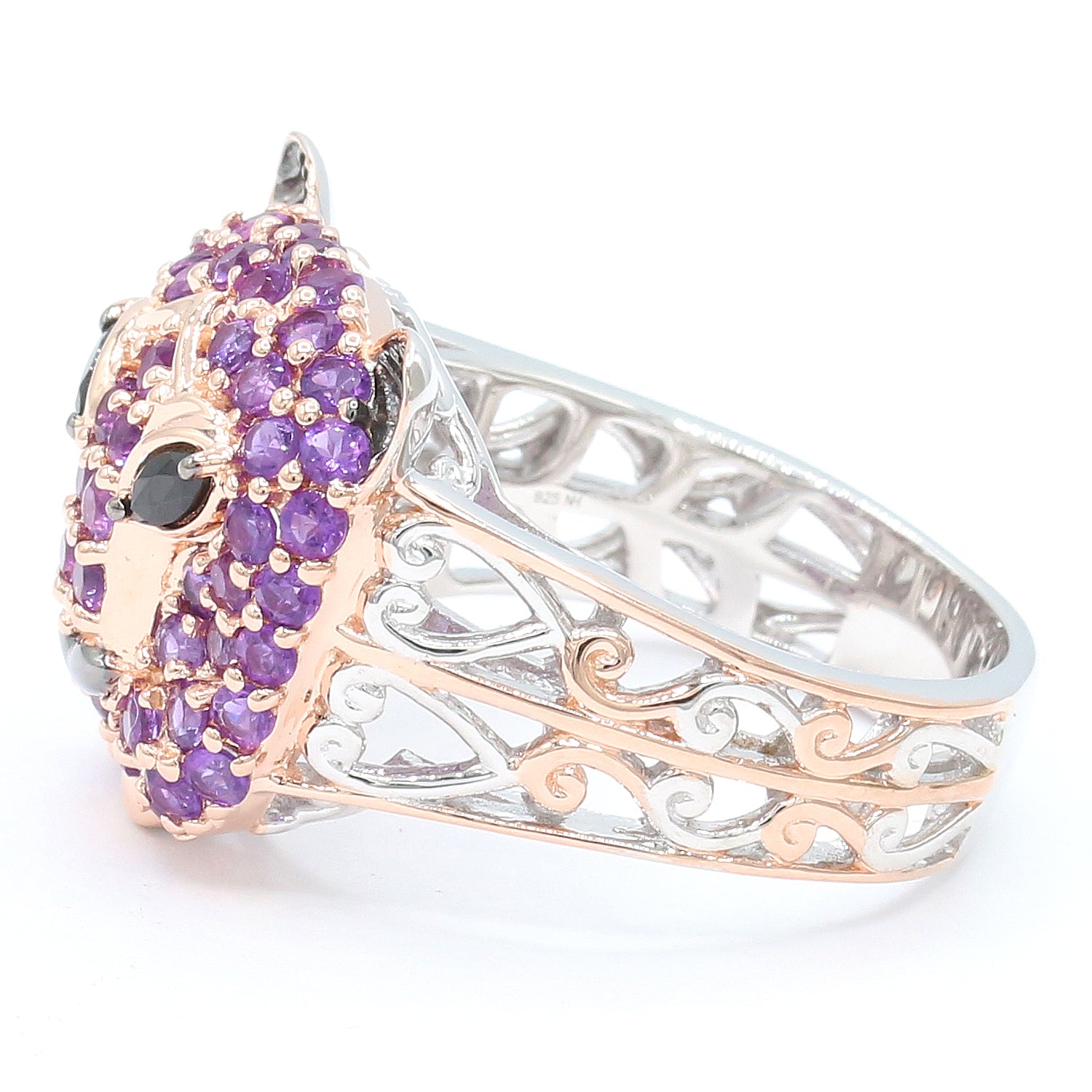 Gems en Vogue 2.72ctw African Amethyst & Black Spinel Panther Ring