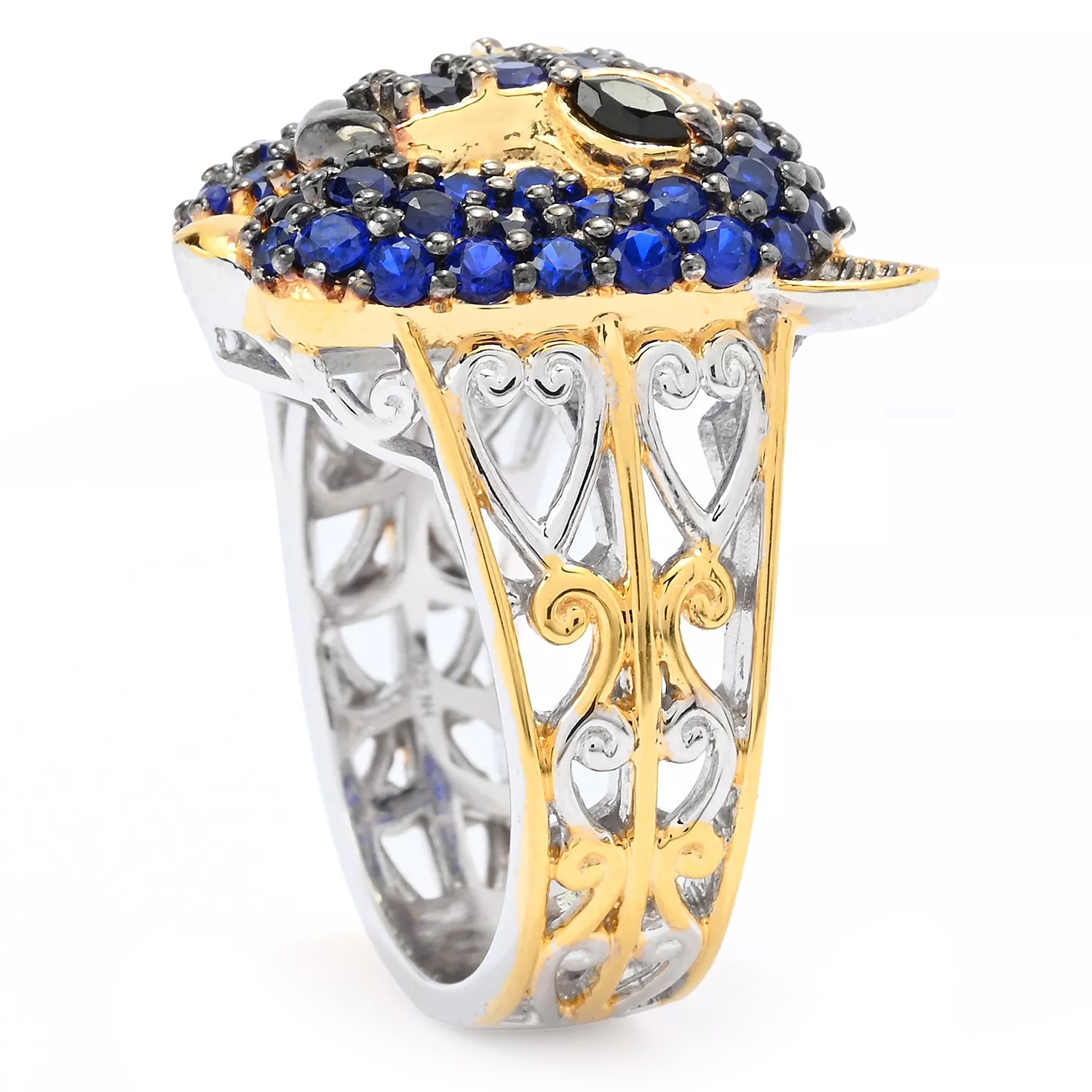 Gems en Vogue 2.36ctw Cobalt Blue Spinel & Black Spinel Panther Ring