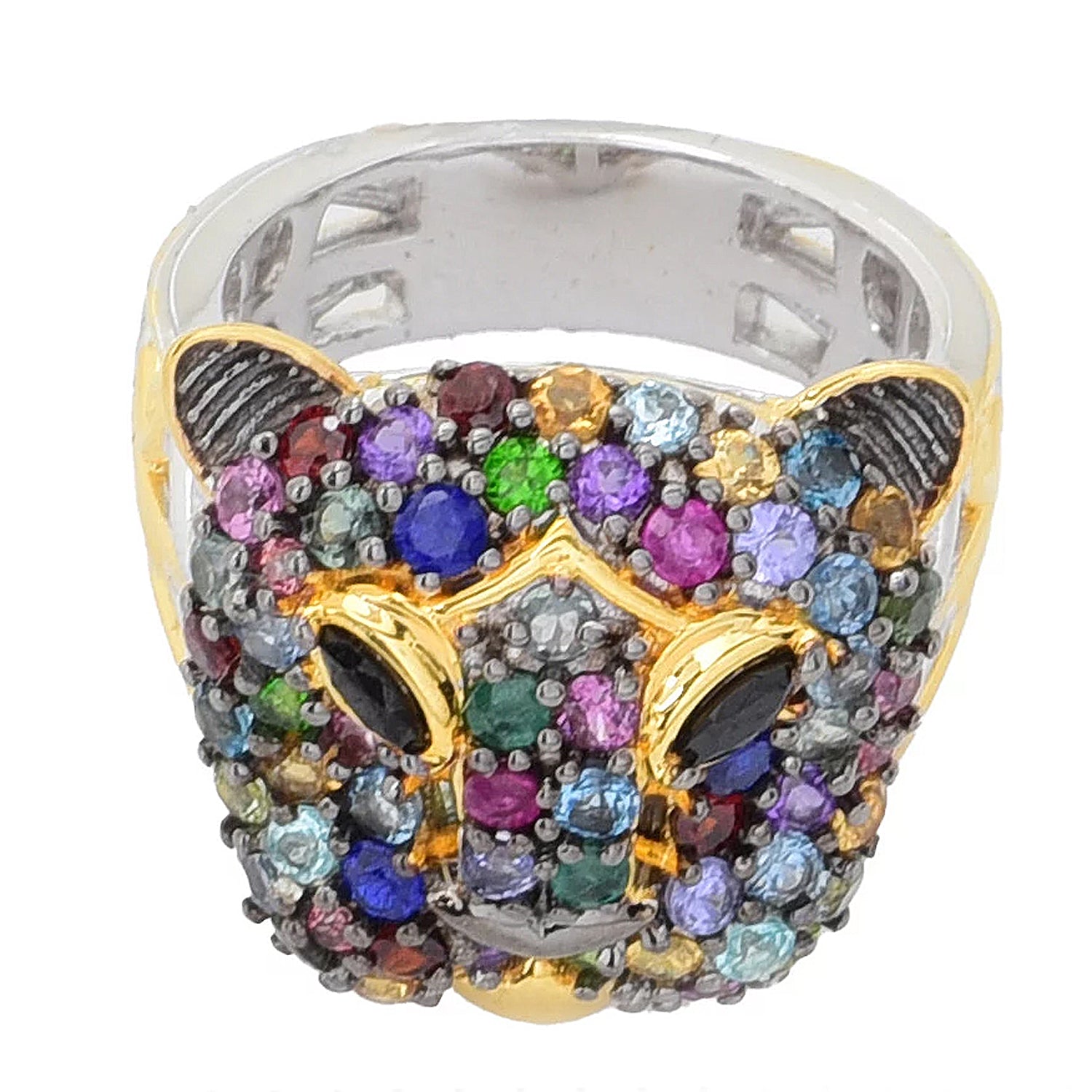 Gems en Vogue 2.52ctw Rare Multi Gemstones Panther Head Ring