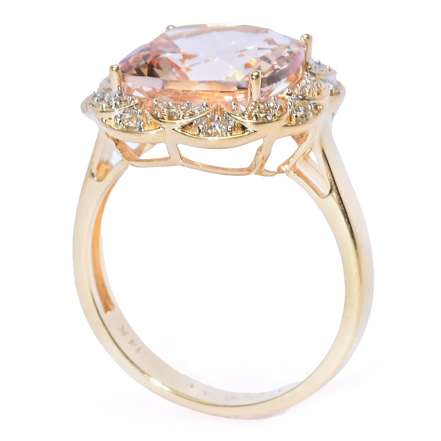 Gems en Vogue Luxe 14K Yellow Gold 5.00ctw Cushion Morganite & Diamond Ring