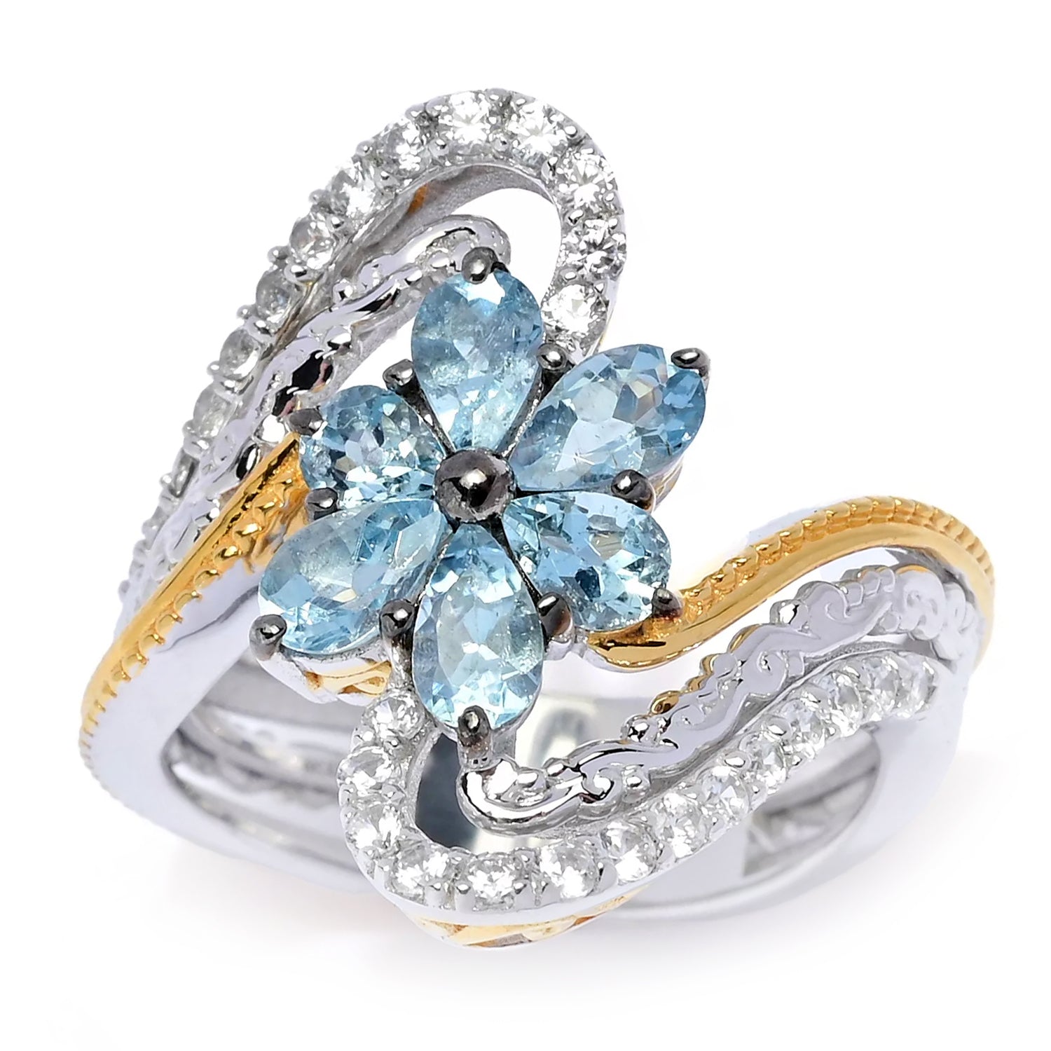 Gems en Vogue 1.50ctw Tanzanian Aquamarine & White Zircon Ring