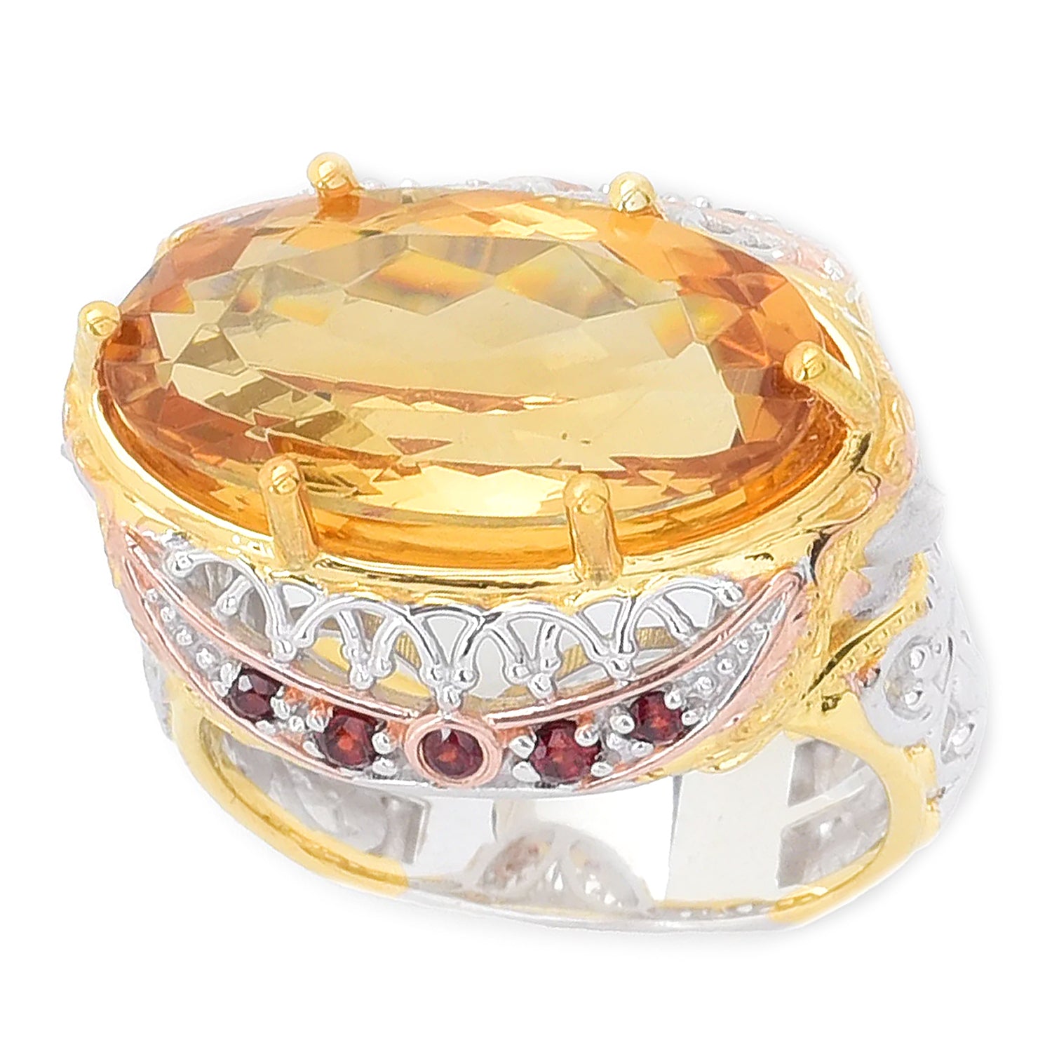 Gems en Vogue 7.39ctw Bolivian Fire Citrine & Mozambique Garnet Warrior Ring