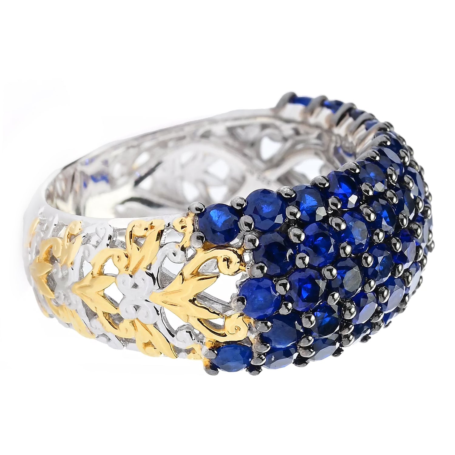 Gems en Vogue 3.28ctw Multi Row Cobalt Blue Spinel Ring