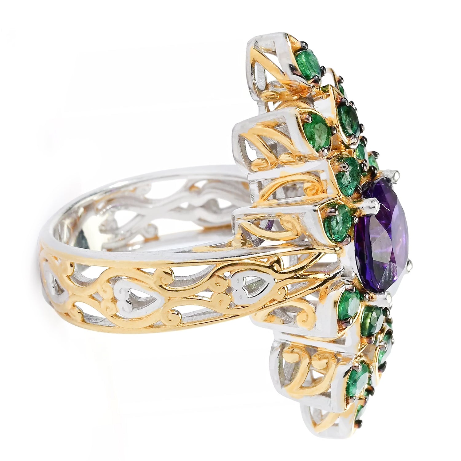 Gems en Vogue 11.52ctw Dark Amethyst & Grizzly Emerald Ring