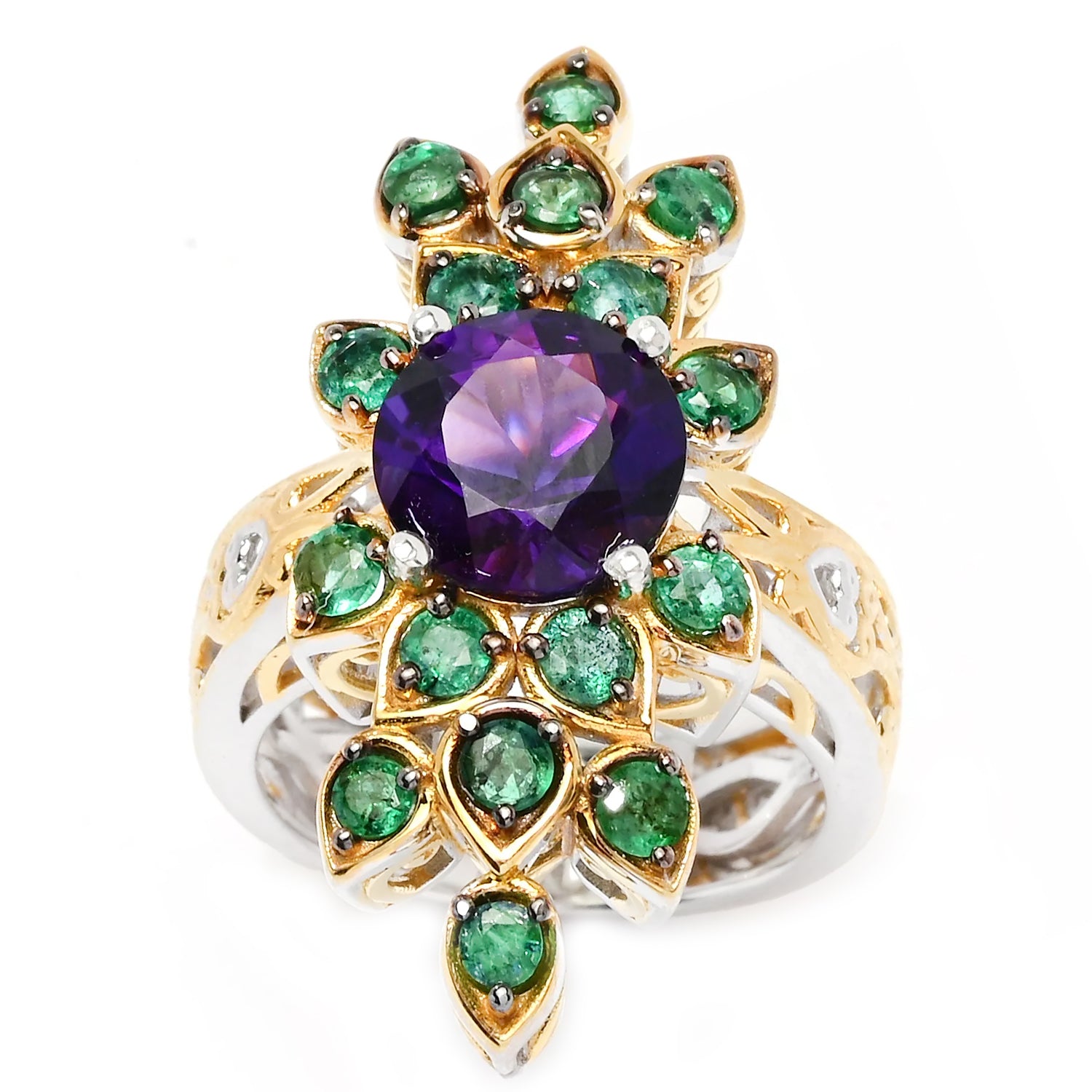 Gems en Vogue 11.52ctw Dark Amethyst & Grizzly Emerald Ring