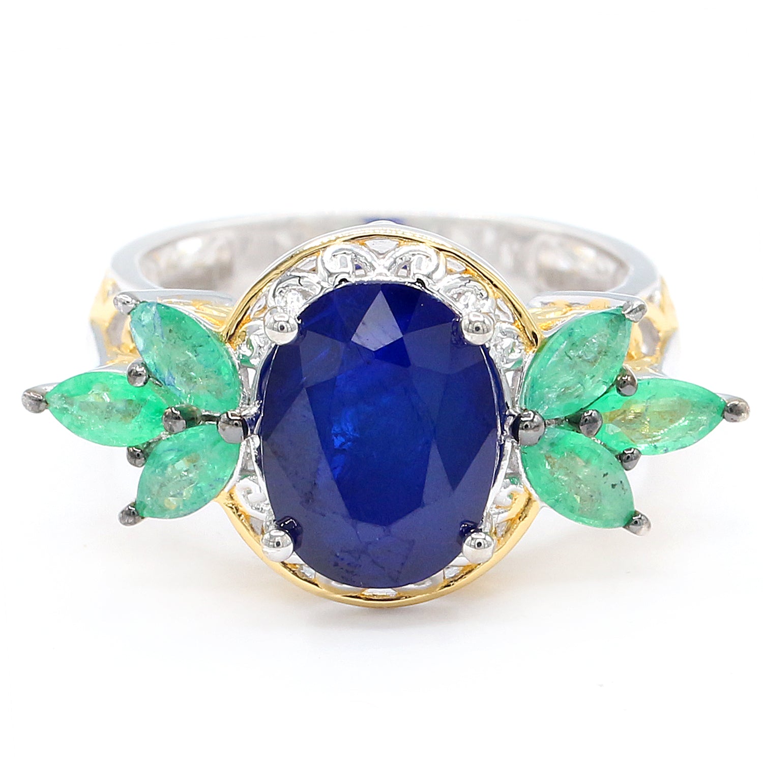 Limited Edition Gems en Vogue 5.96ctw Cobalt Blue Spinel & Grizzly Emerald Ring
